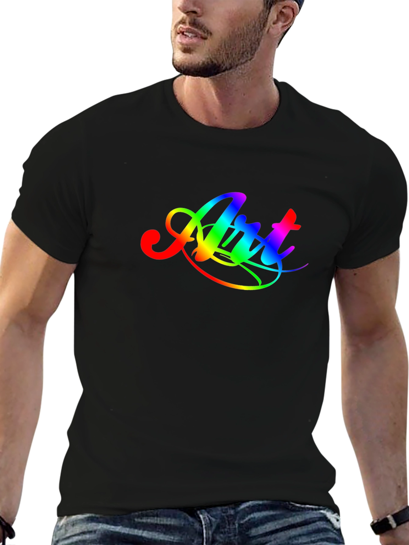 Black Rainbow Art Graphic Tee - Men's Black T-Shirt view 6