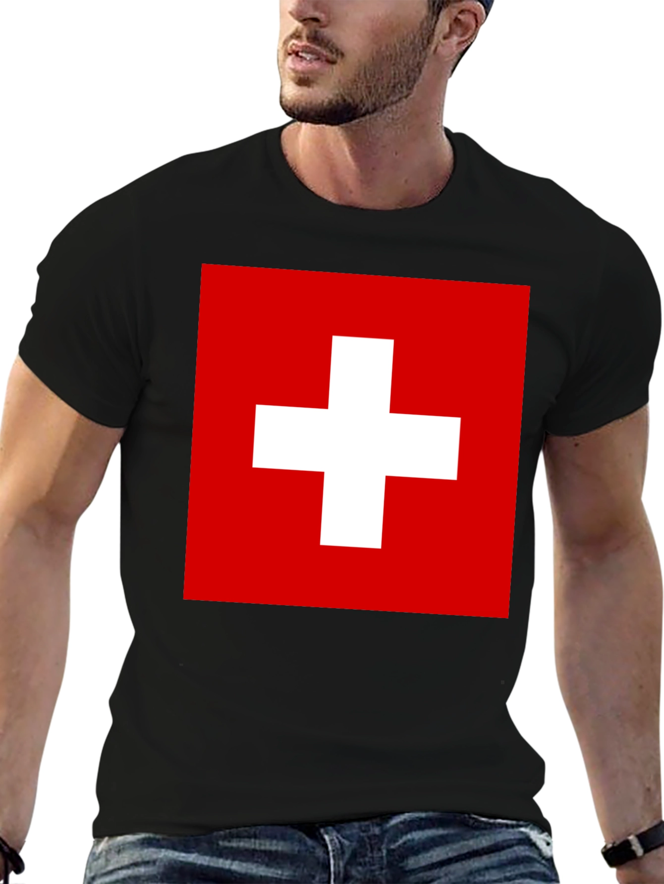 Black Switzerland Flag T-Shirt view 6