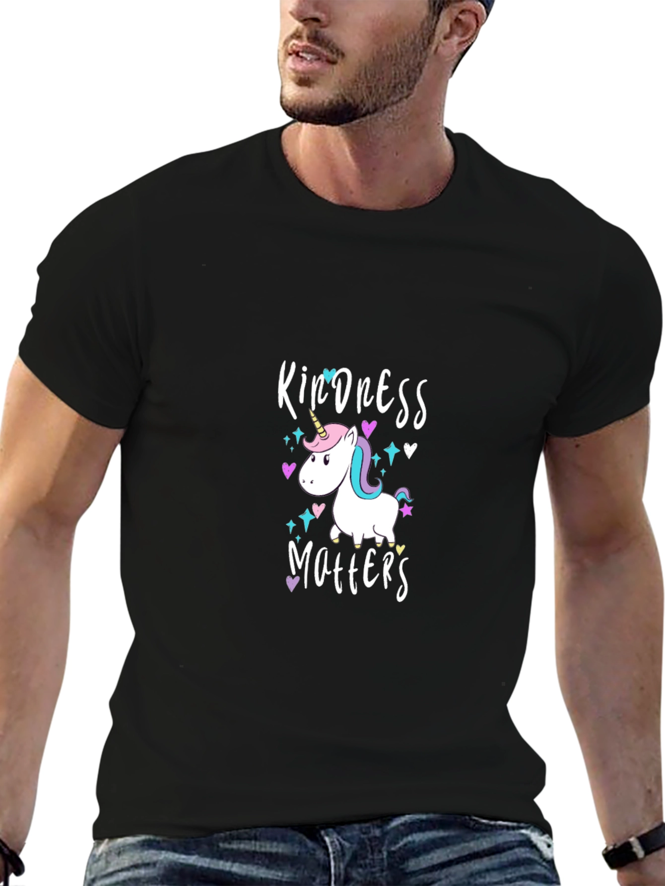 Black Kindness Matters Unicorn T-Shirt, Men's Black Tee view 6