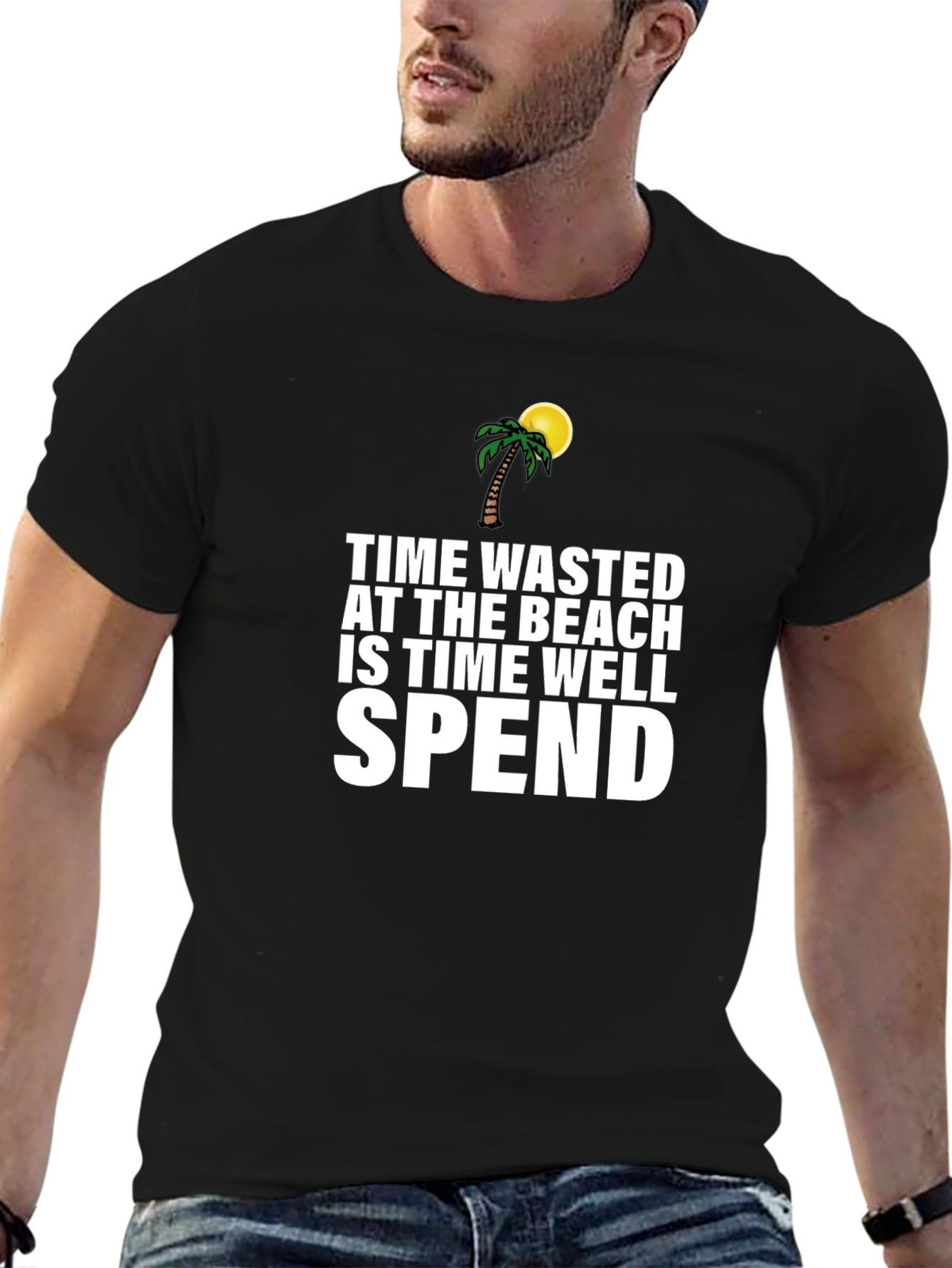 Black Beach Time T-Shirt: Time Wasted Is Time Well Spent view 6