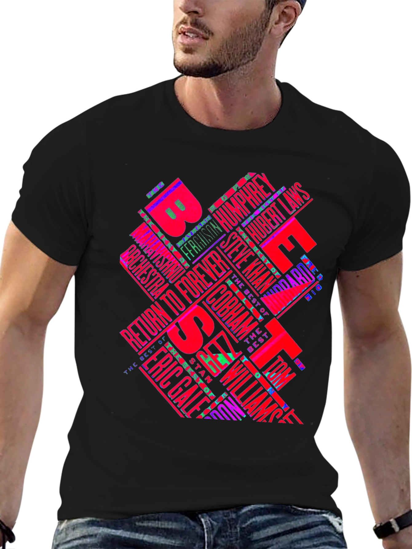 Black Retro 80s Fusion Music T-Shirt view 6