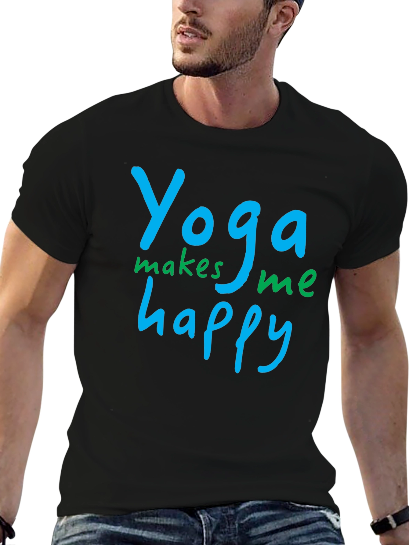 Black Yoga Makes Me Happy Black T-Shirt view 6
