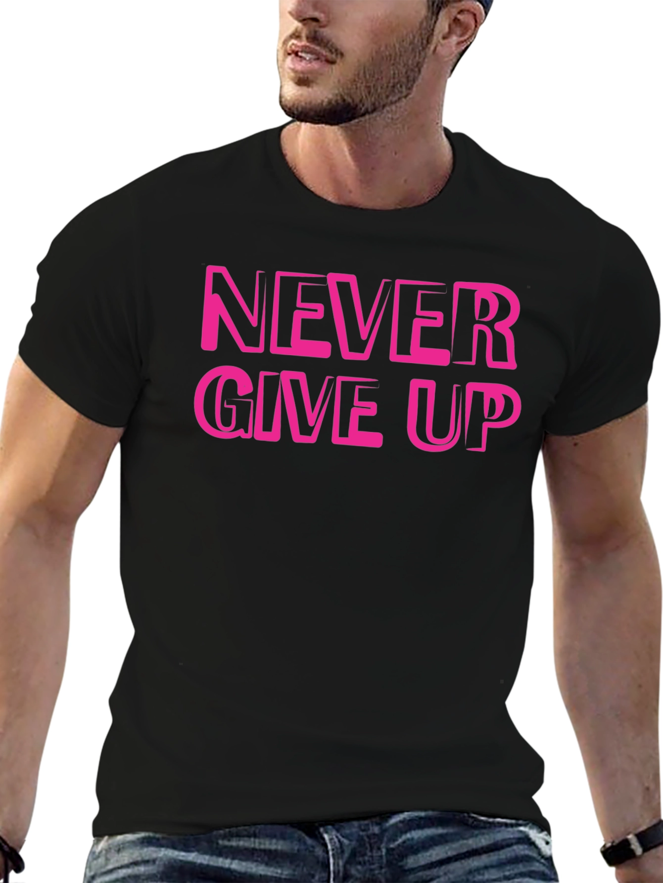 Black Never Give Up Graphic Print T-Shirt view 6