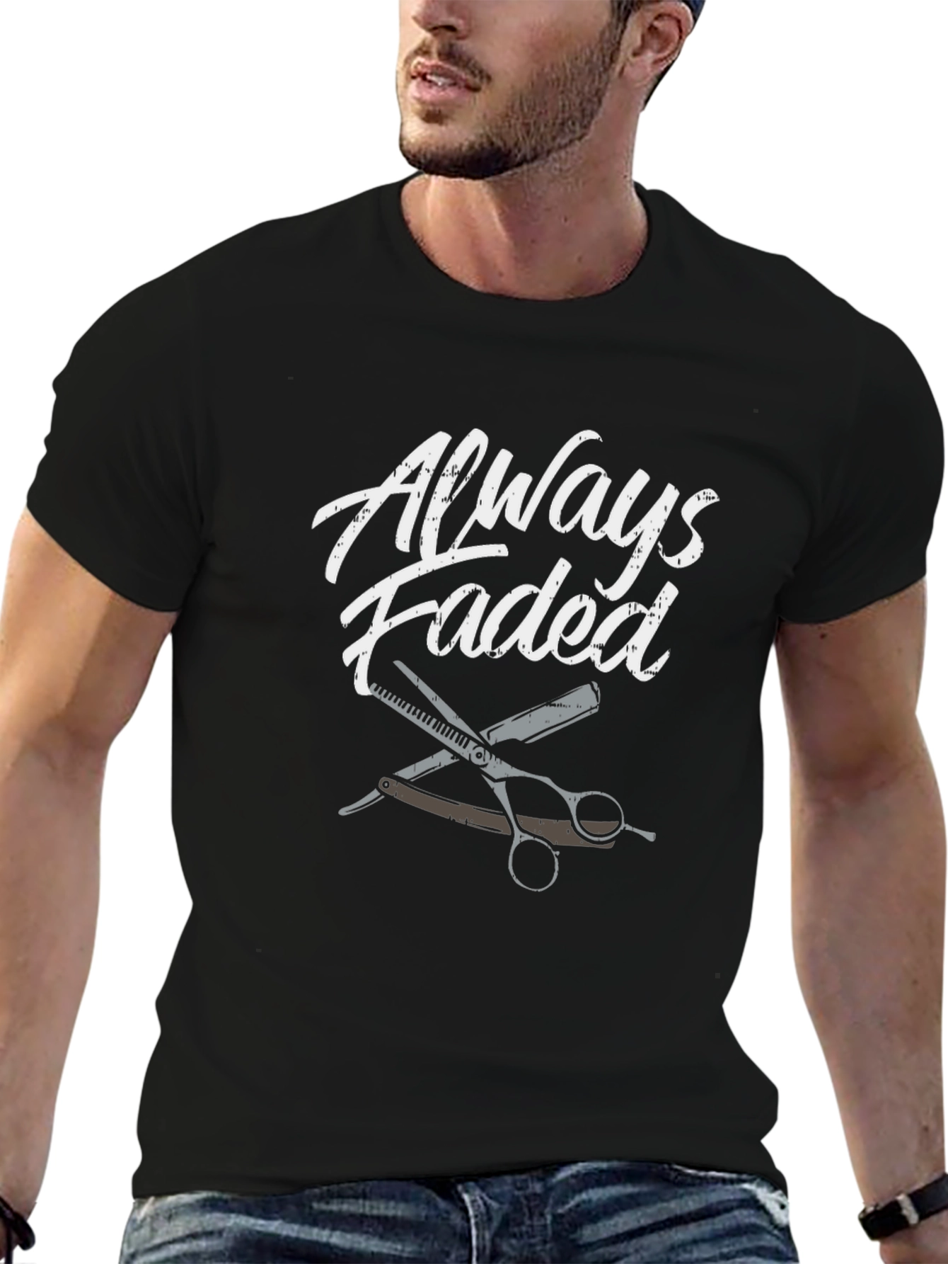 Black Always Faded Barber Graphic T-Shirt view 6