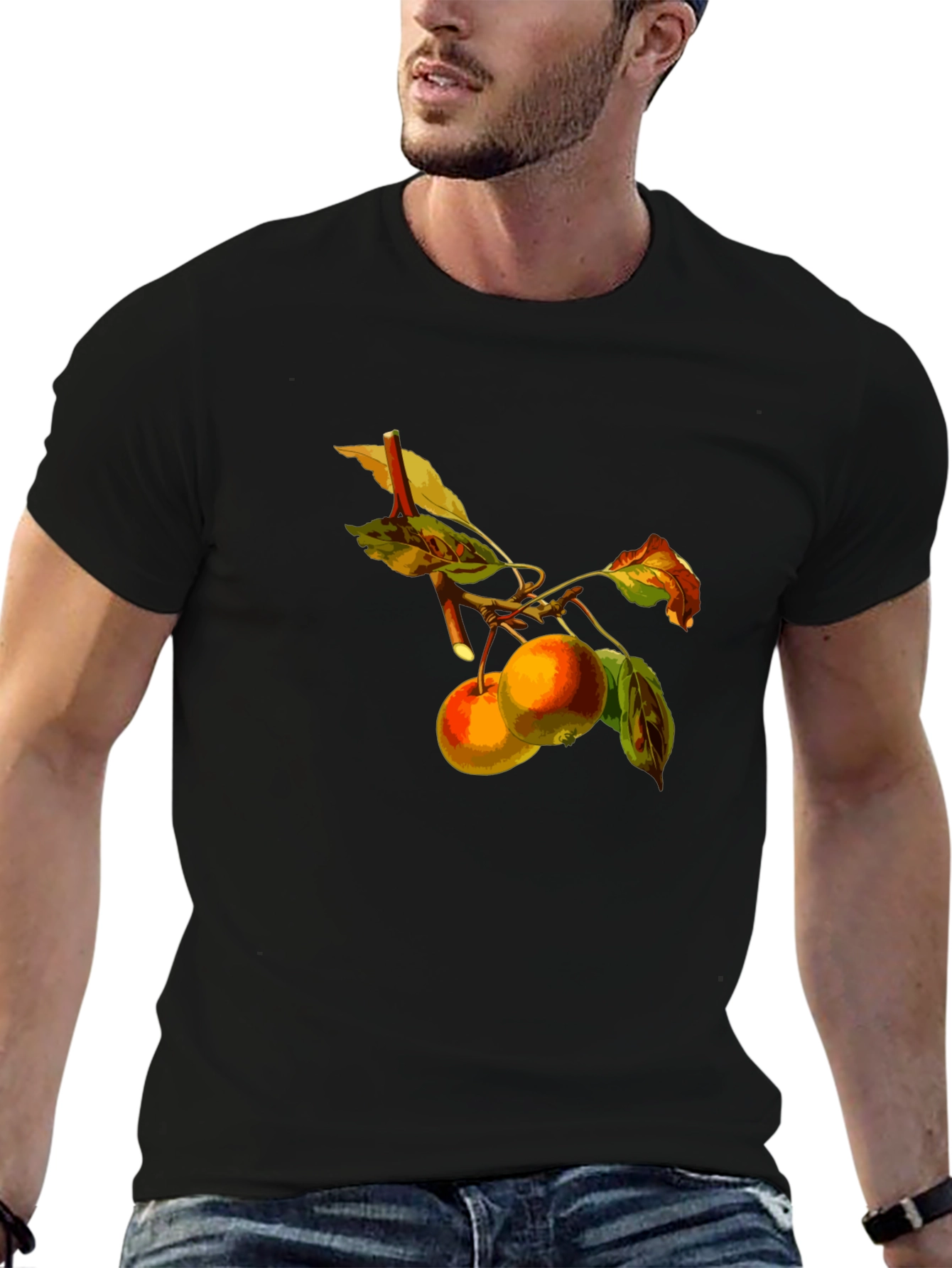 Black Apples on Branch Black T-Shirt view 6