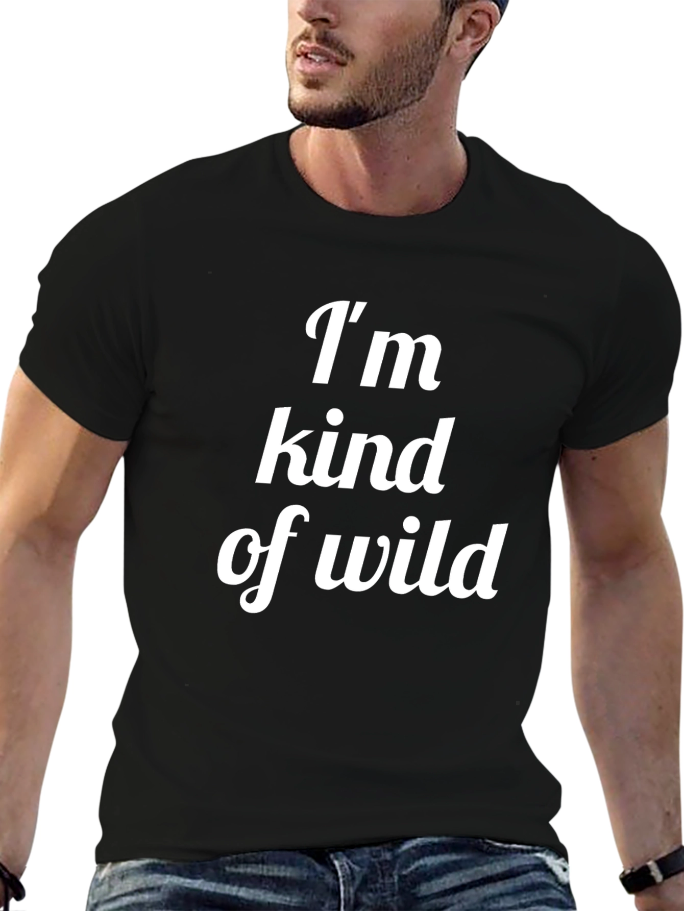 Black I'm Kind of Wild Graphic Tee - Casual Mens T-Shirt view 6