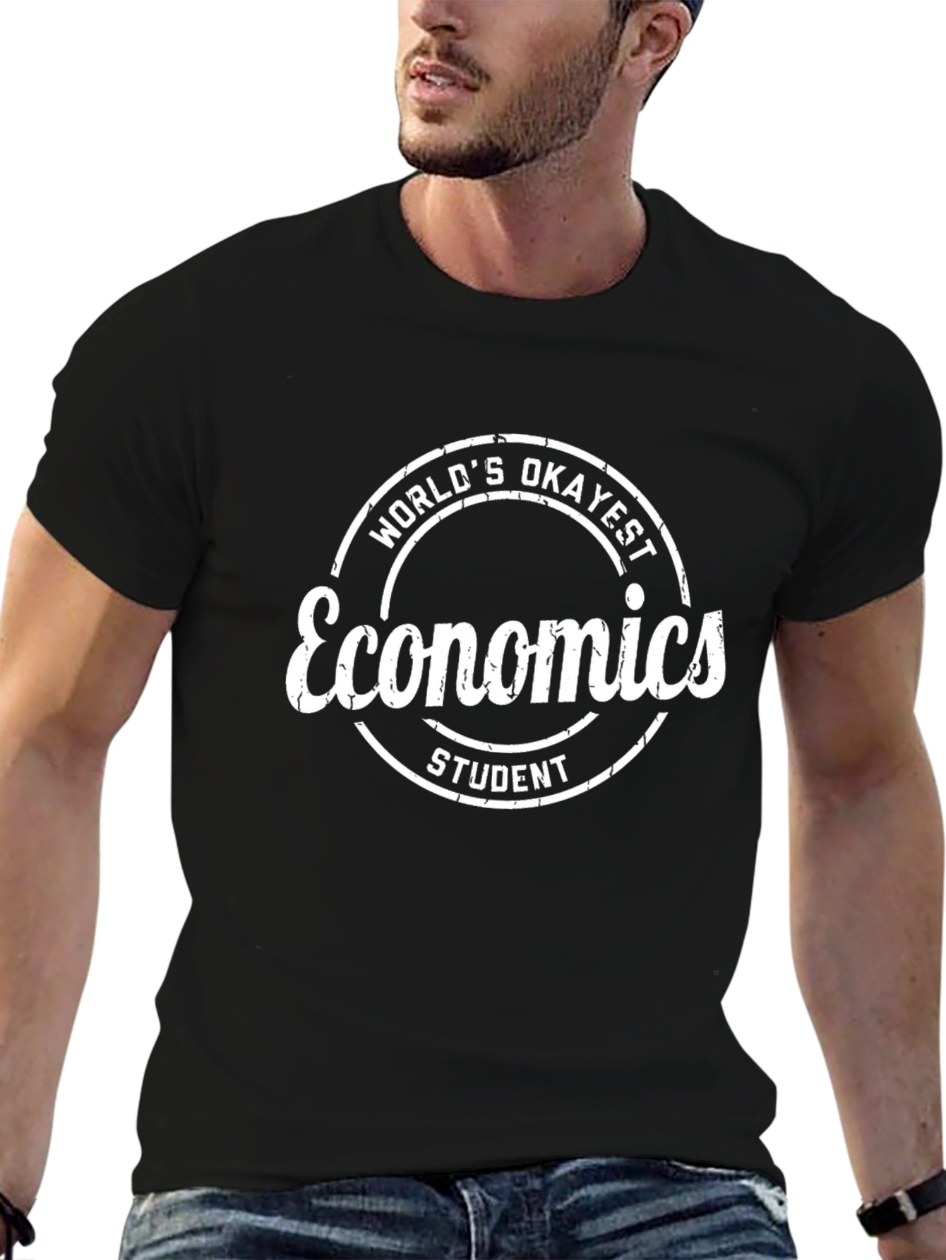 Black World's Okayest Economics Student Black T-Shirt view 6