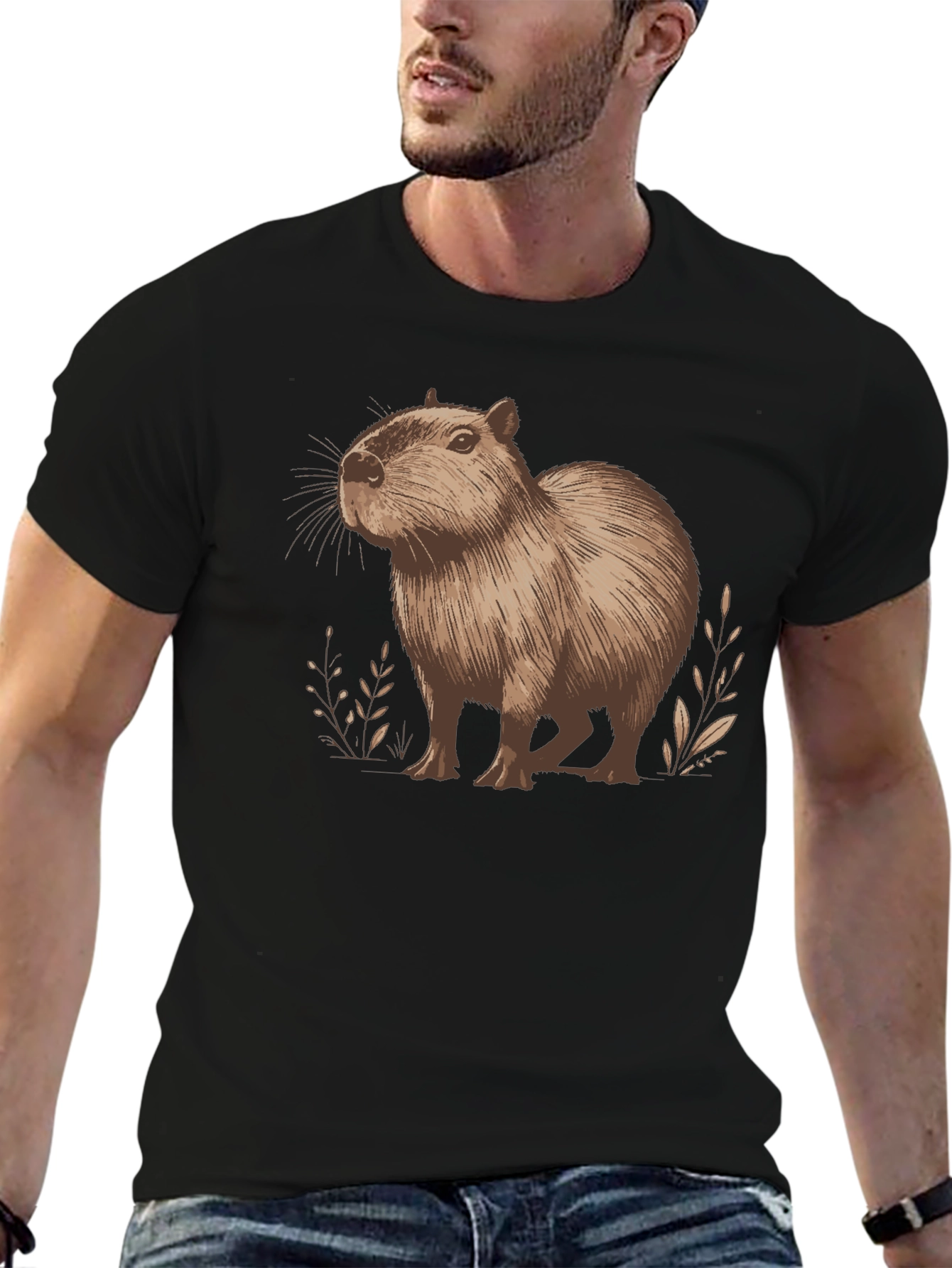 Black Capybara Graphic Tee - Unisex Cotton Shirt view 6