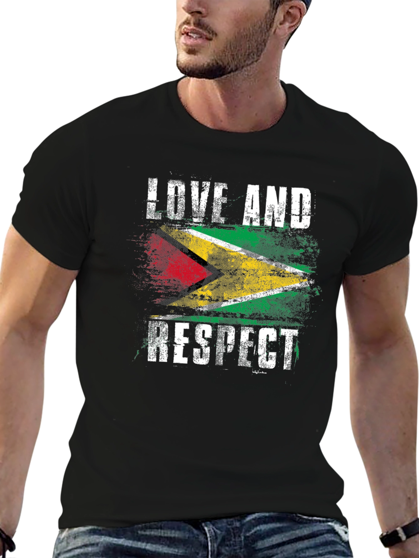 Black Guyana Flag Love and Respect Graphic Tee view 6