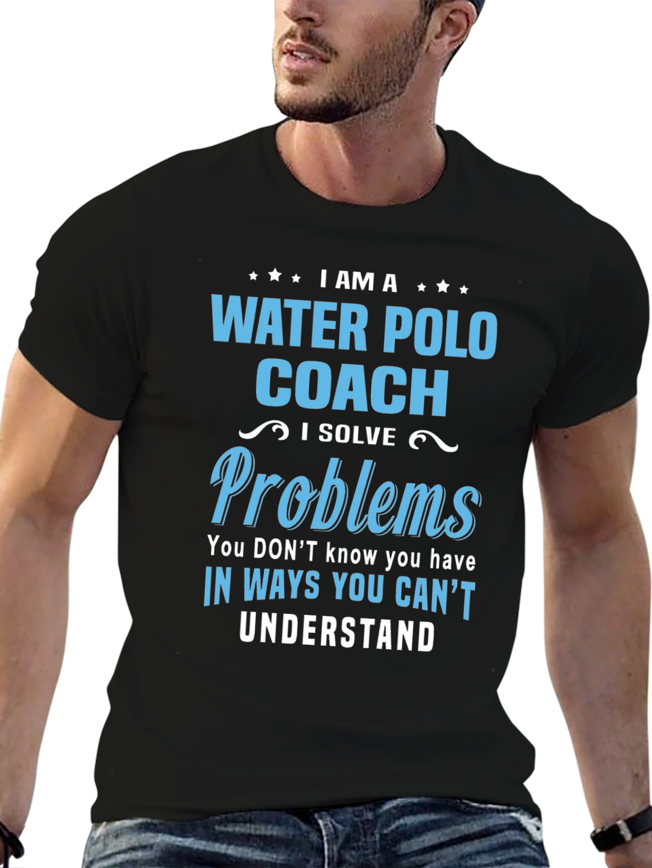 Black Water Polo Coach T-Shirt - I Solve Problems view 6