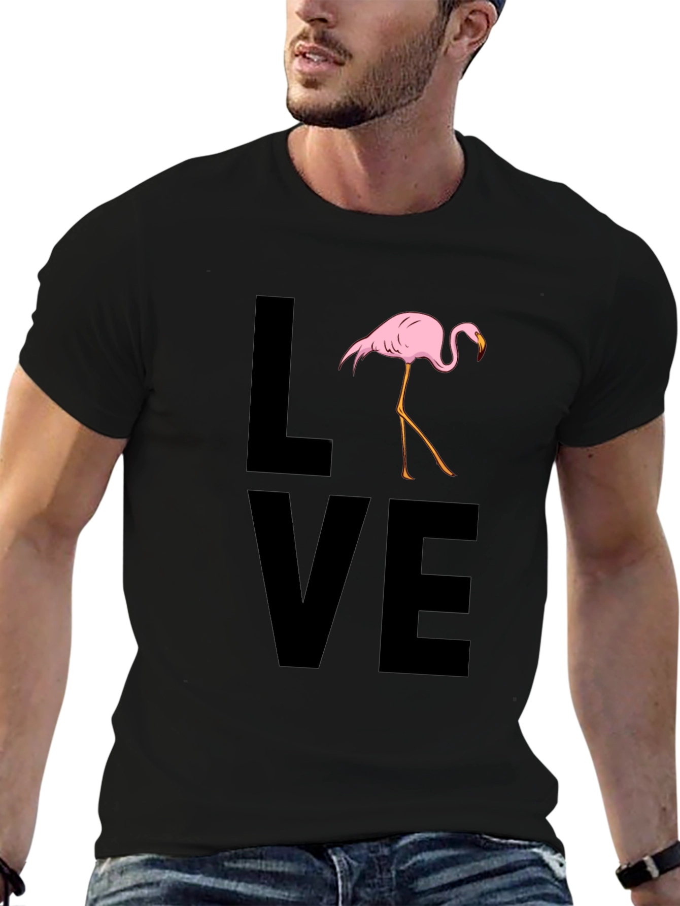 Black Flamingo LOVE Graphic T-Shirt - Black Casual Tee view 6