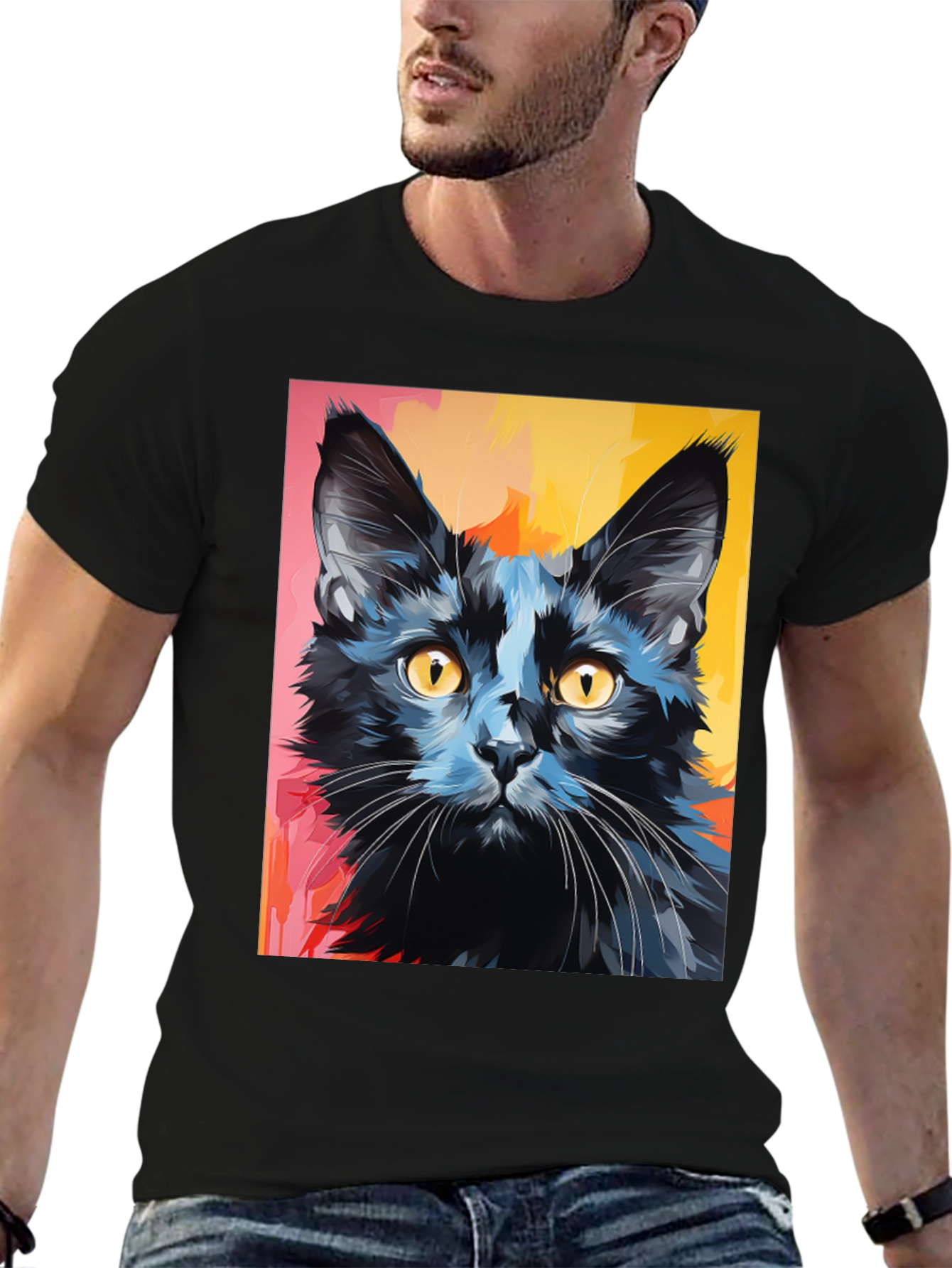 Black Black Cat Graphic Tee - Stylish Men's T-Shirt view 6