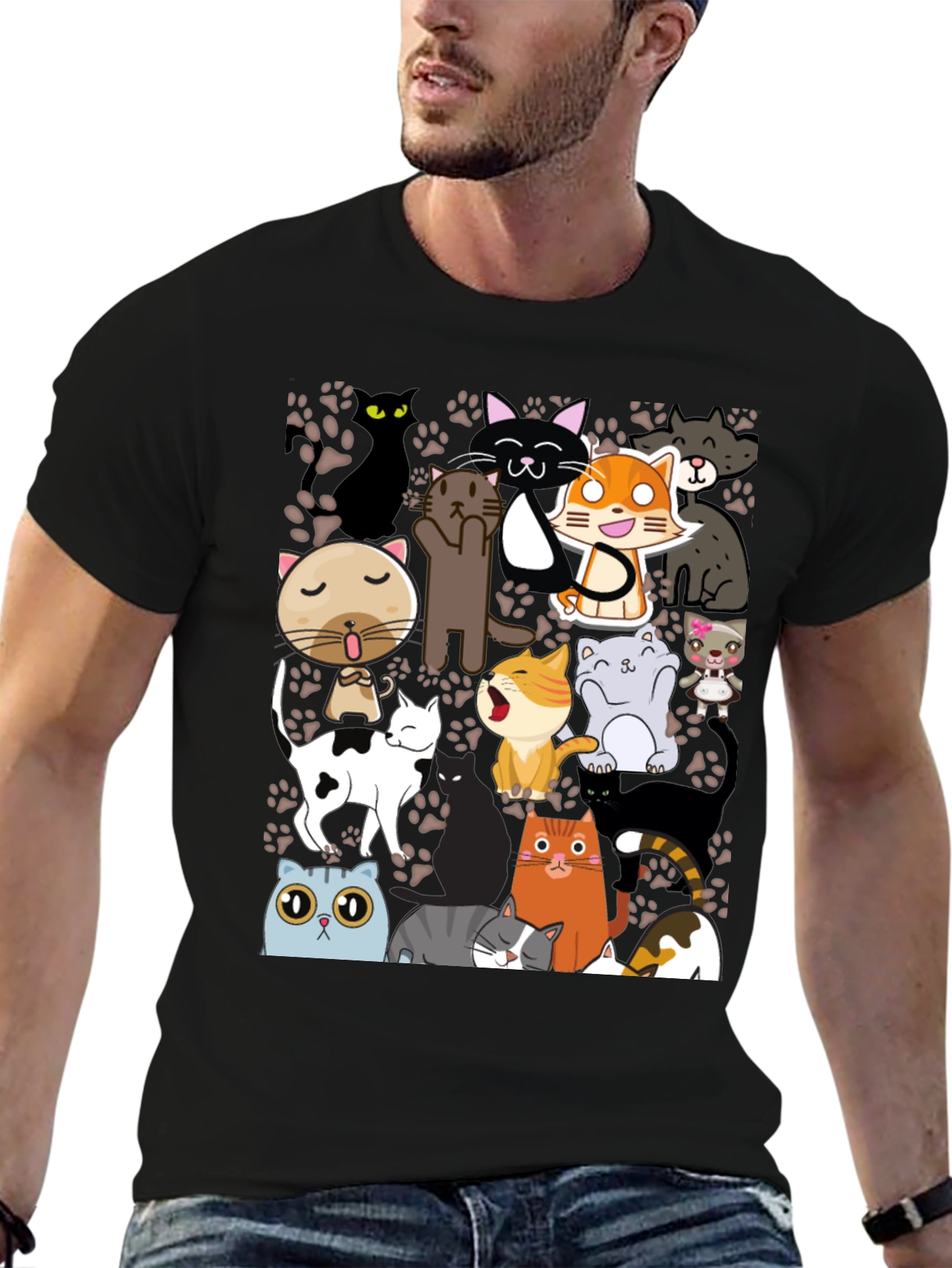 Black Cartoon Cats Graphic T-Shirt view 6