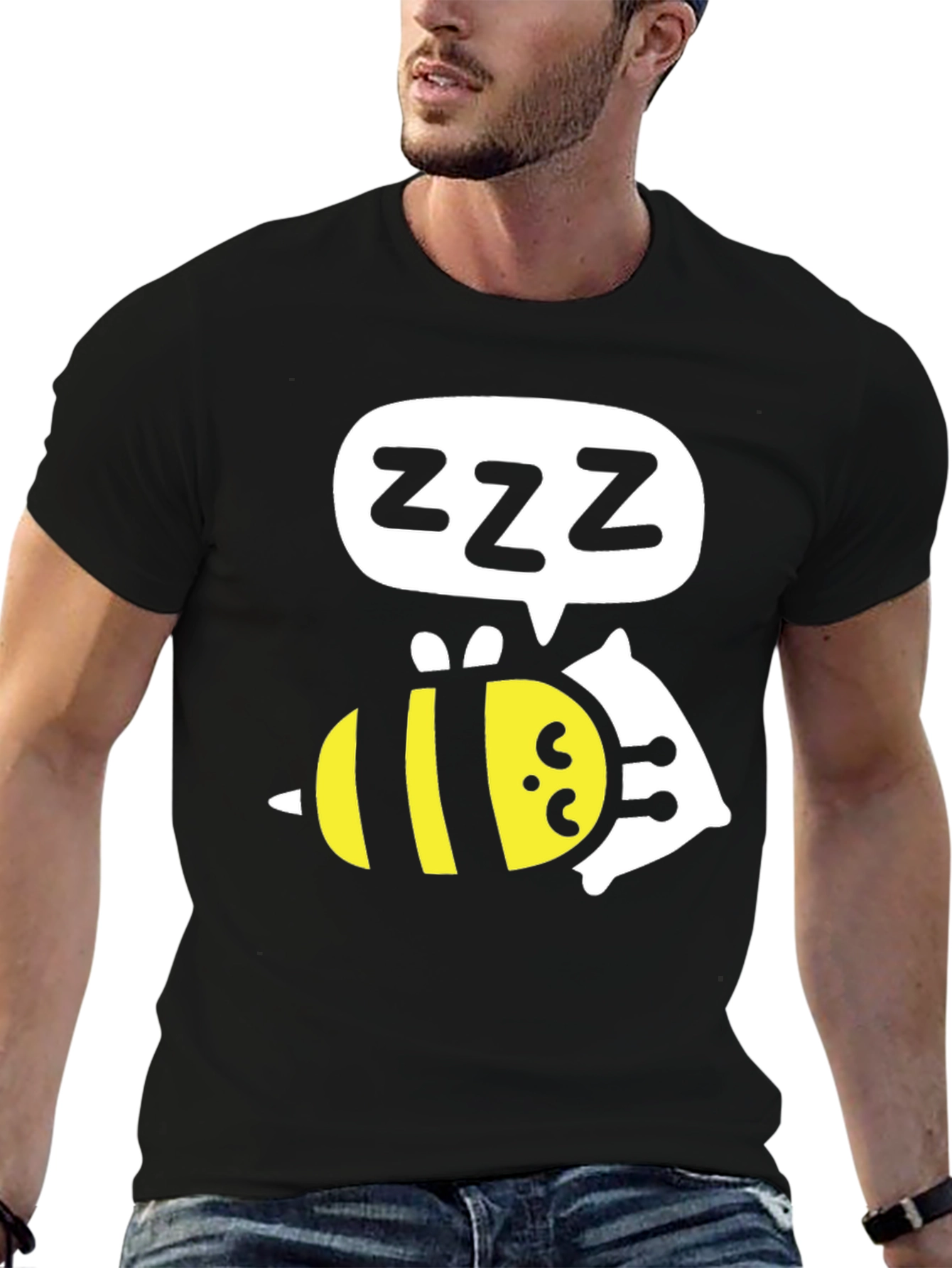 Black Sleeping Bee T-Shirt - Funny Cartoon Graphic Tee view 6