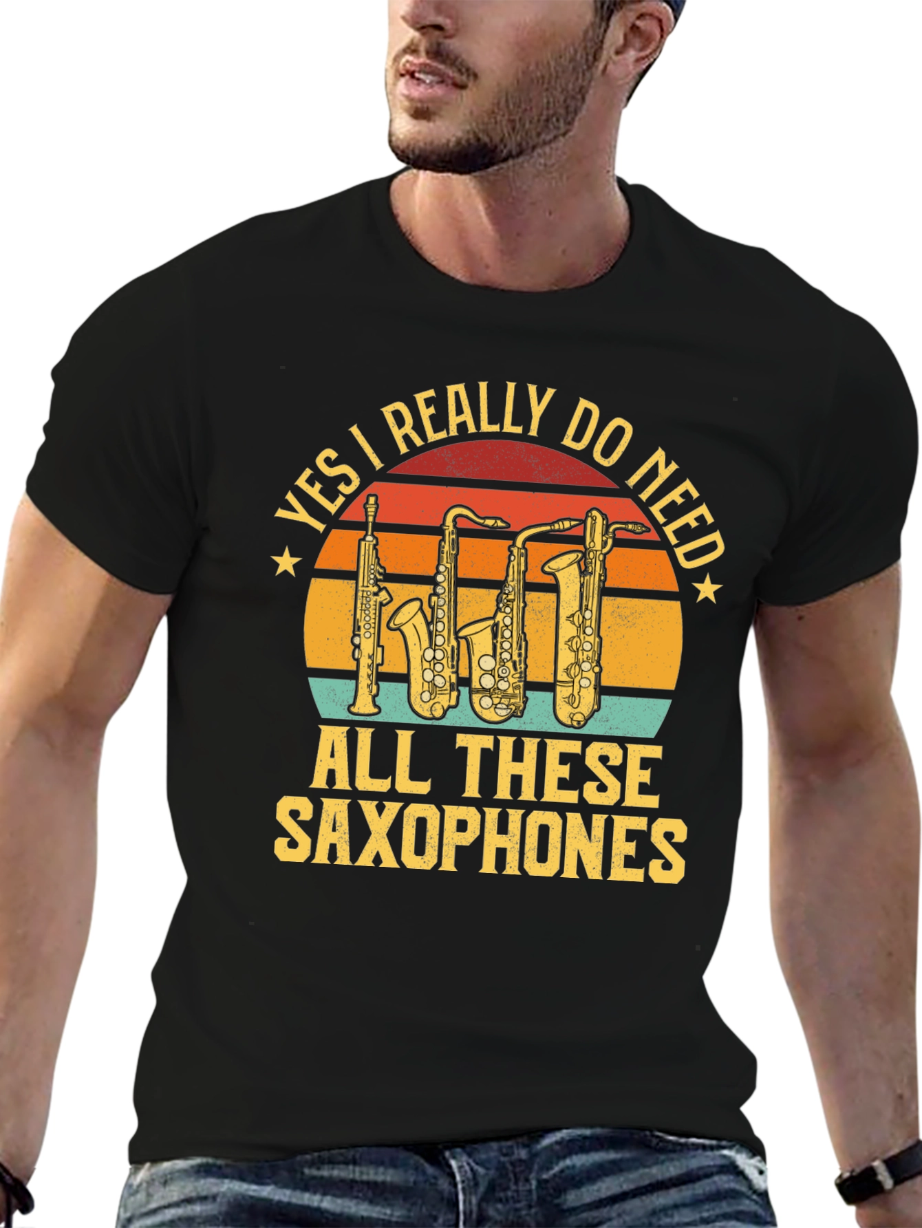 Black Saxophone Lover T-Shirt - Yes I Really Do Need Saxophones view 6