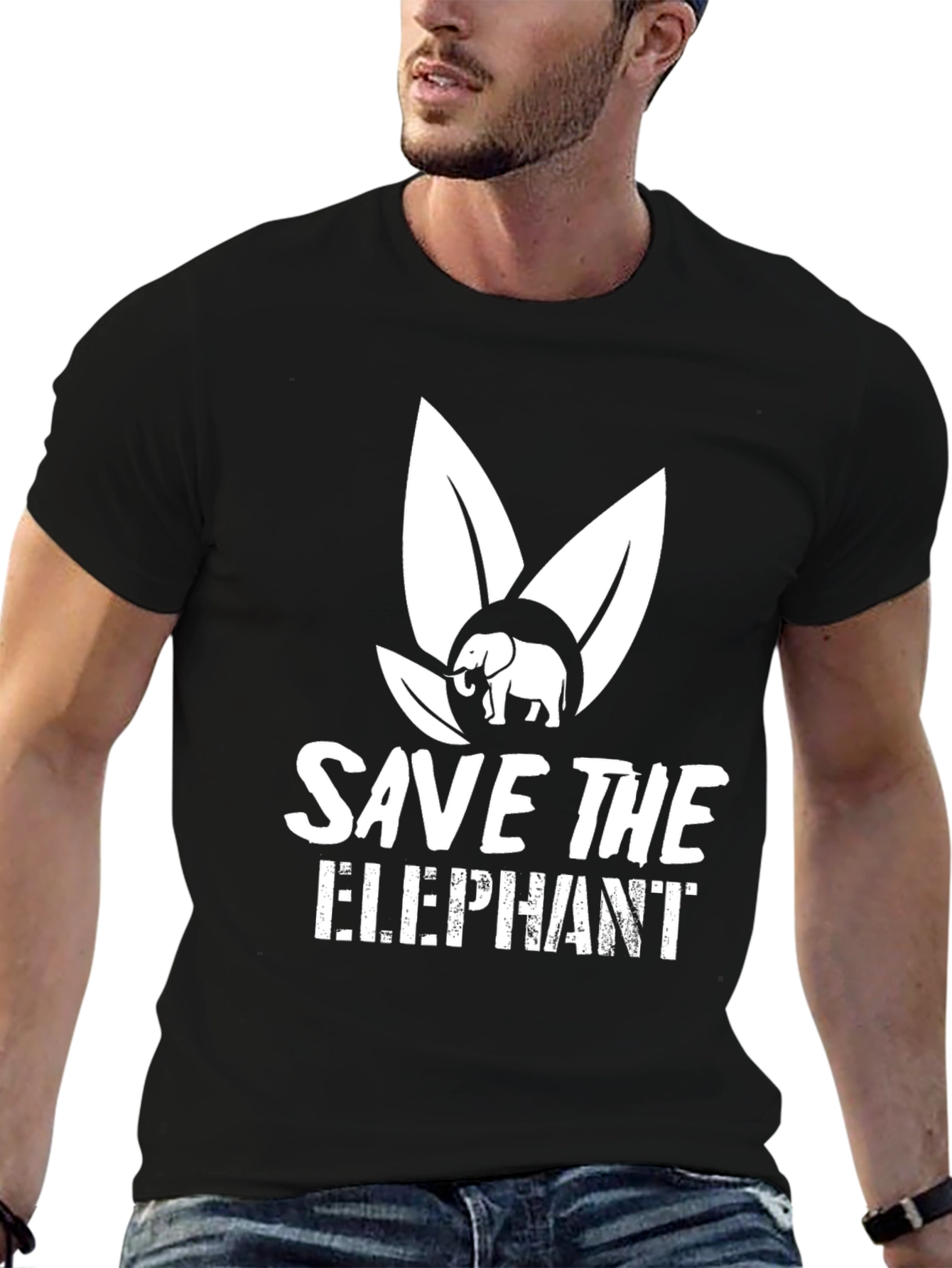 Black Save the Elephants Graphic Tee - Black Cotton T-Shirt view 6
