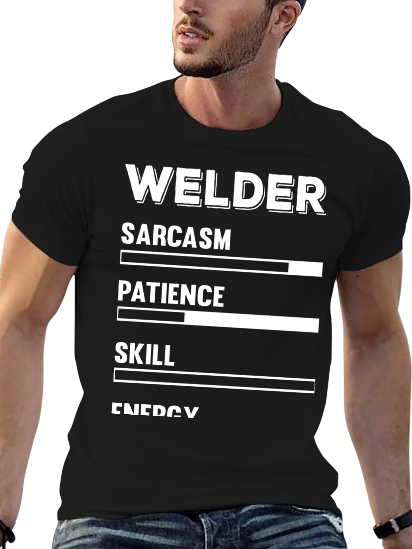 Black Welder Sarcasm Patience Skill Black Graphic T-Shirt view 6