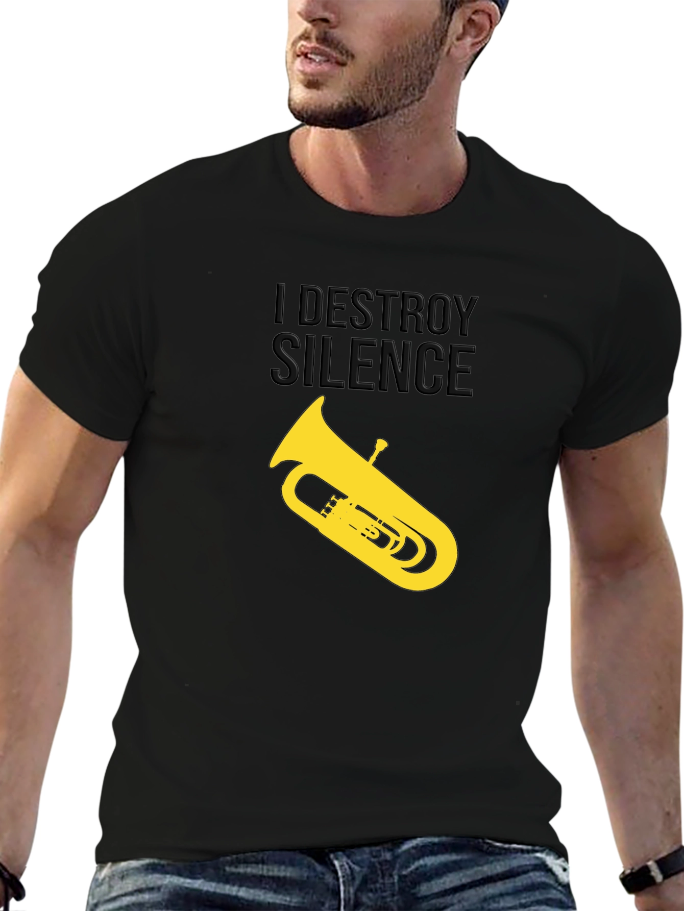 Black I Destroy Silence Tuba Graphic Tee view 6