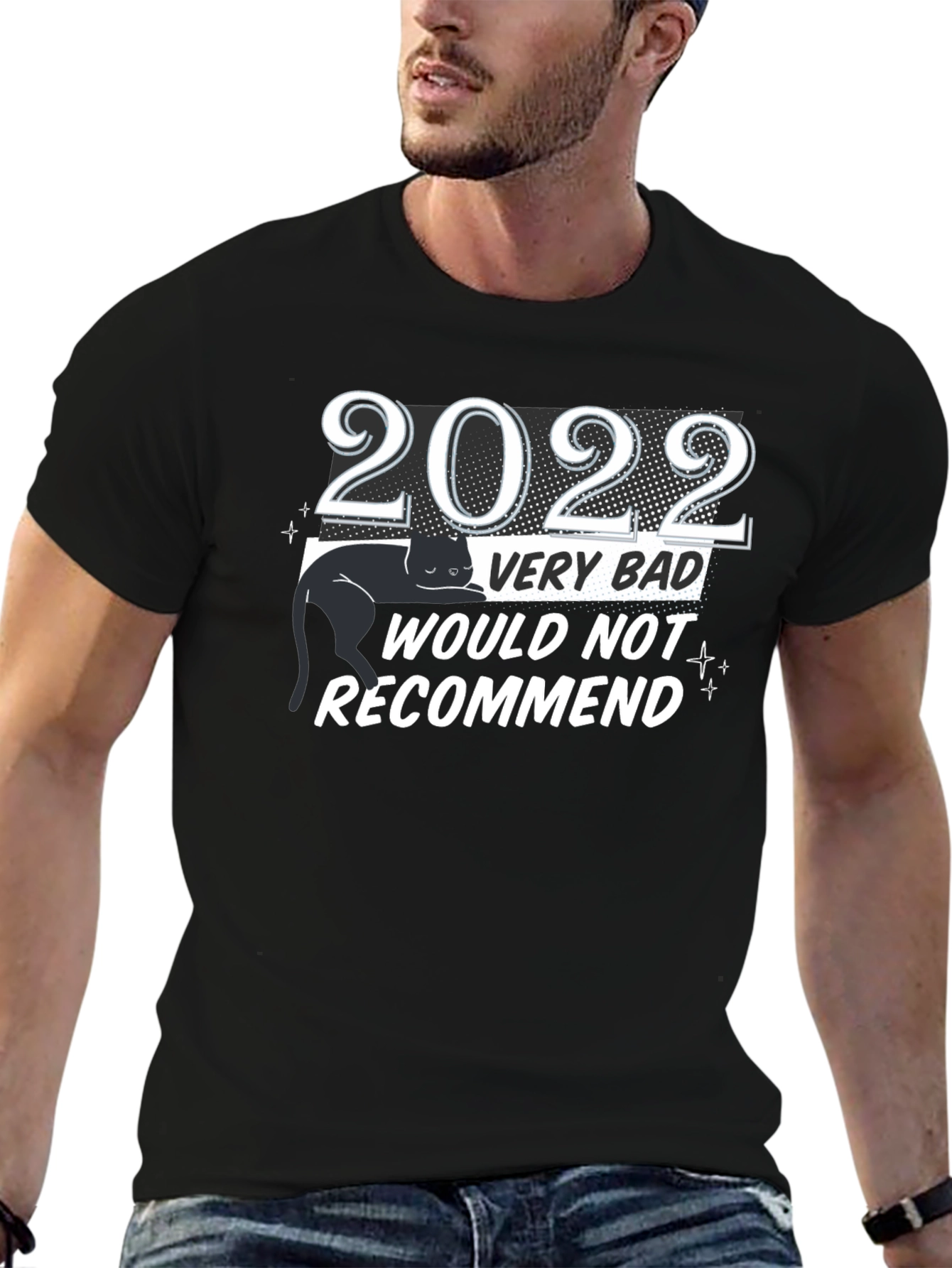 Black 2022 Very Bad Would Not Recommend Black Cat T-Shirt view 6