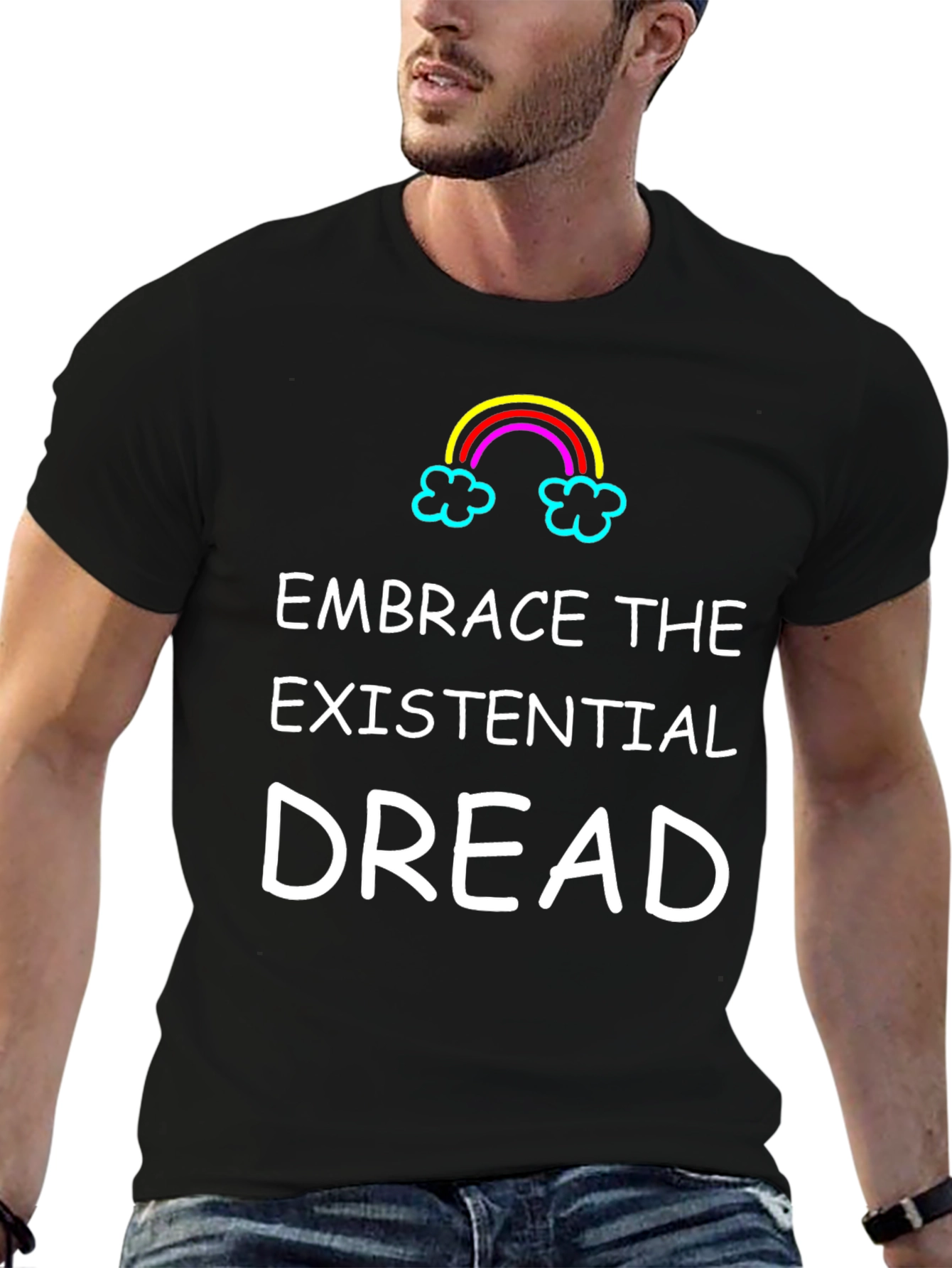 Black Embrace Existential Dread Black Graphic T-Shirt view 6