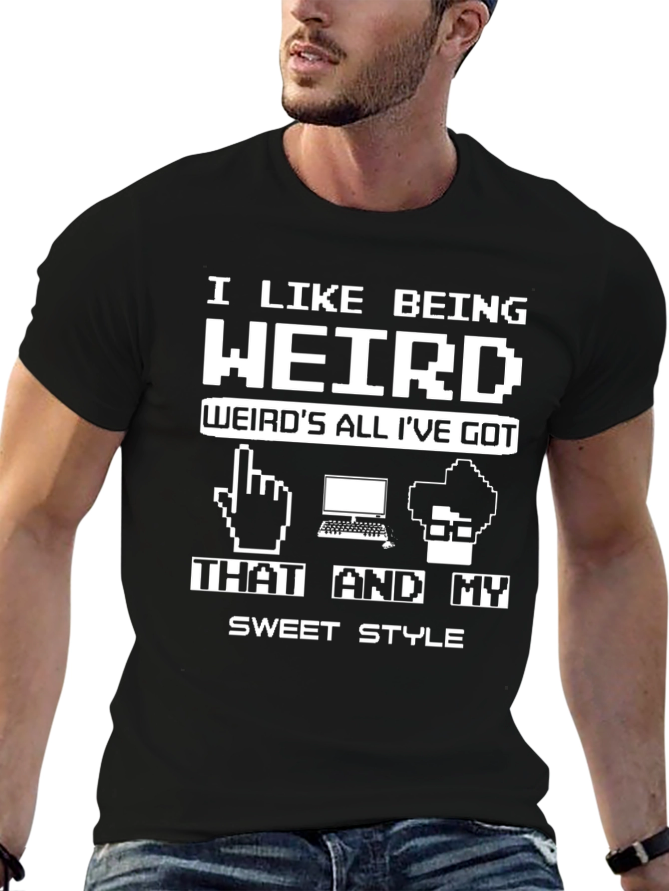 Black Weird Pixel Art Style Graphic Tee view 6
