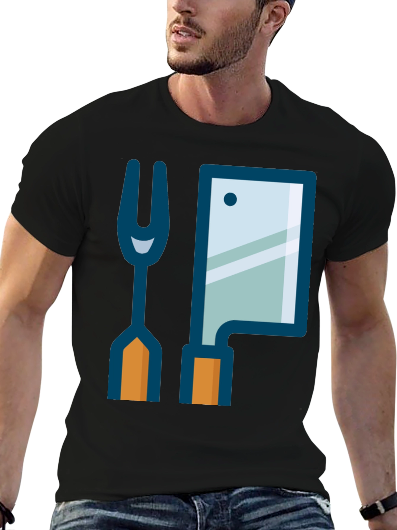 Black Butcher Fork & Cleaver Graphic Tee - Black view 6