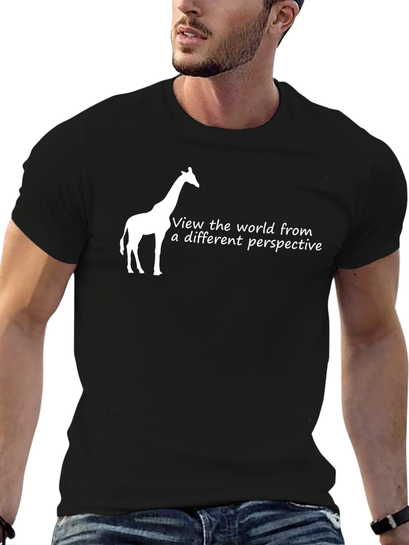 Black Unique Giraffe T-Shirt: View the World Differently view 6
