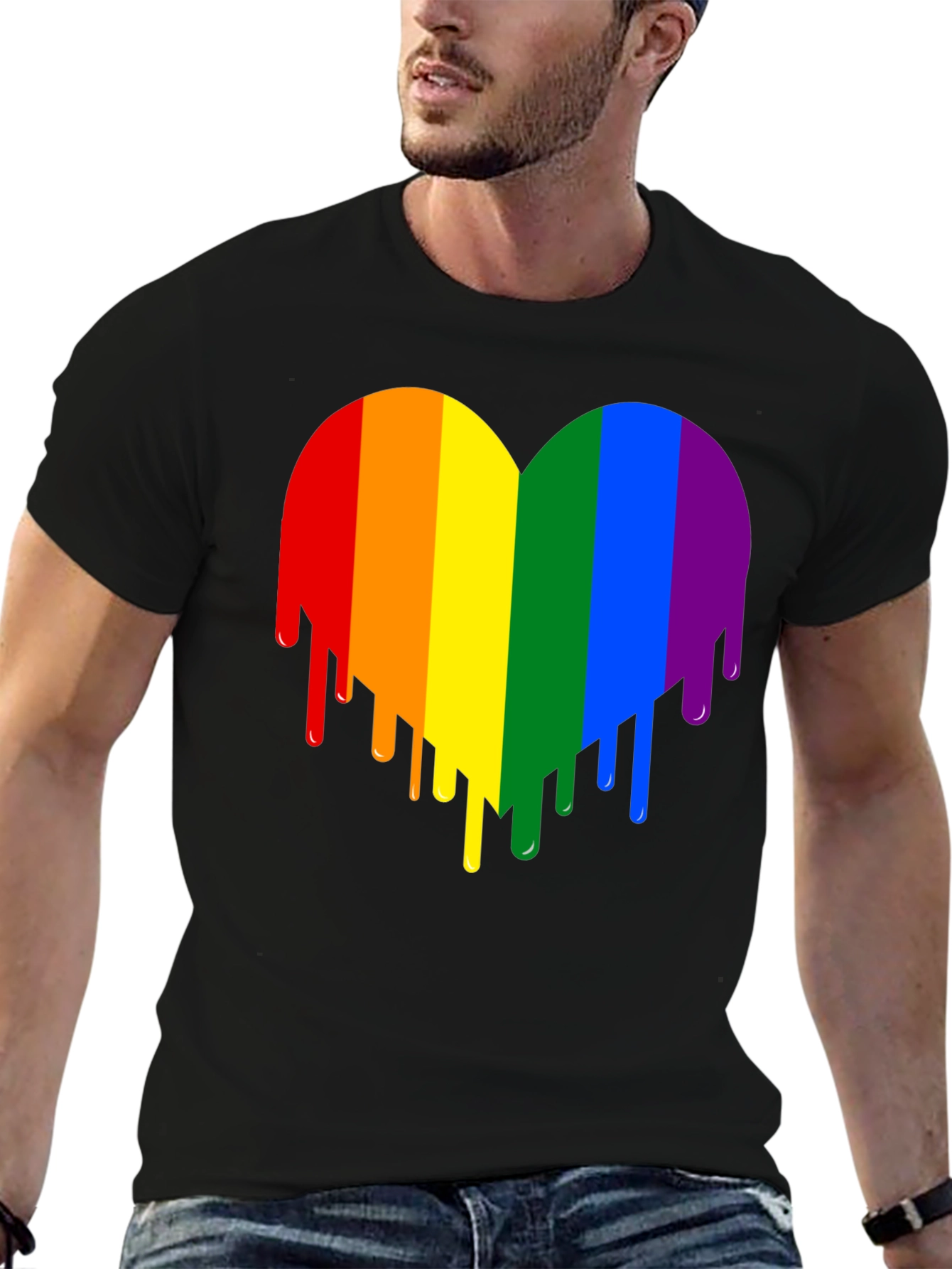 Black Rainbow Heart Drip Graphic Tee view 6