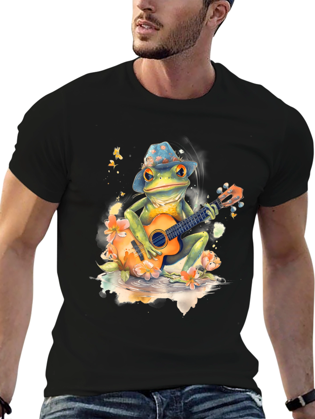Black Frog Guitarist Graphic Tee - Musical Amphibian Style view 6