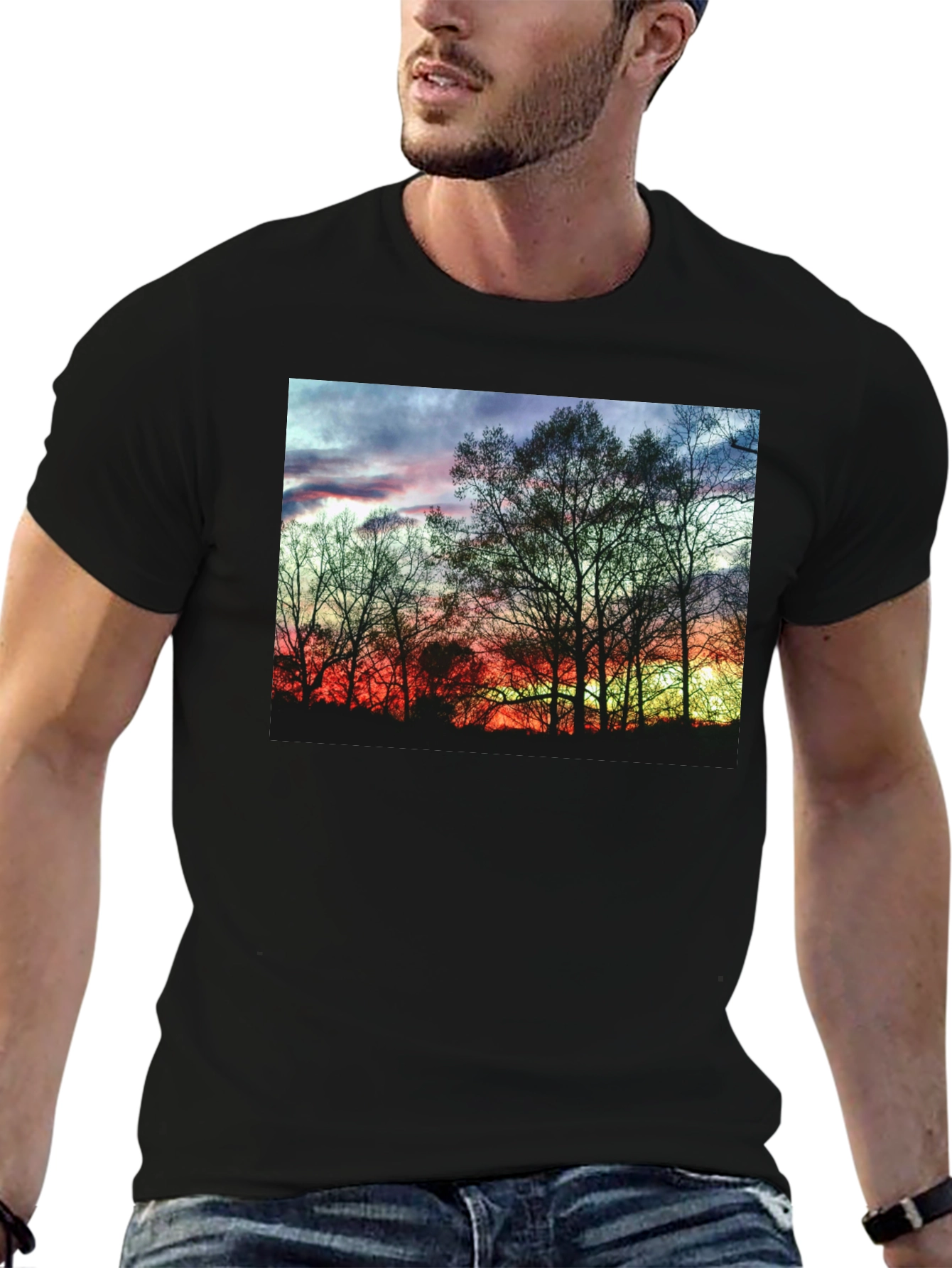 Black Sunset Trees Graphic Black T-Shirt view 6