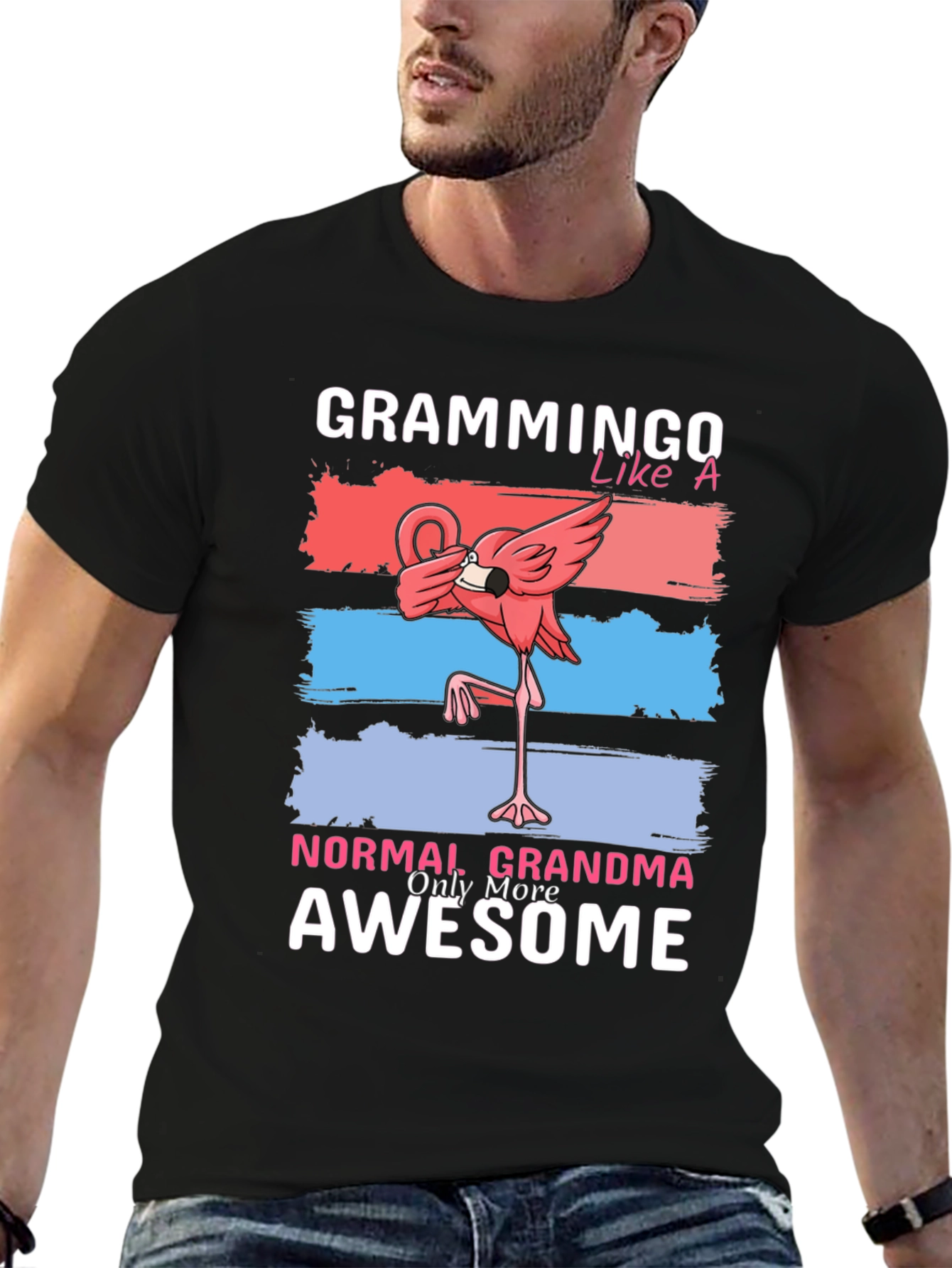 Black Grammingo Flamingo Grandma T-Shirt view 6