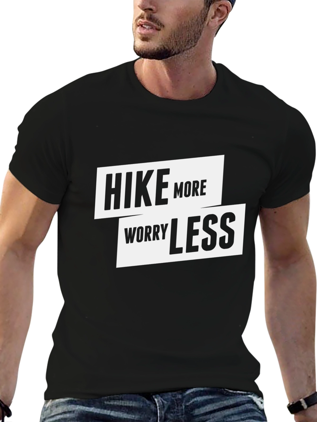 Black Hike More Worry Less T-Shirt - Outdoor Adventure Tee view 6