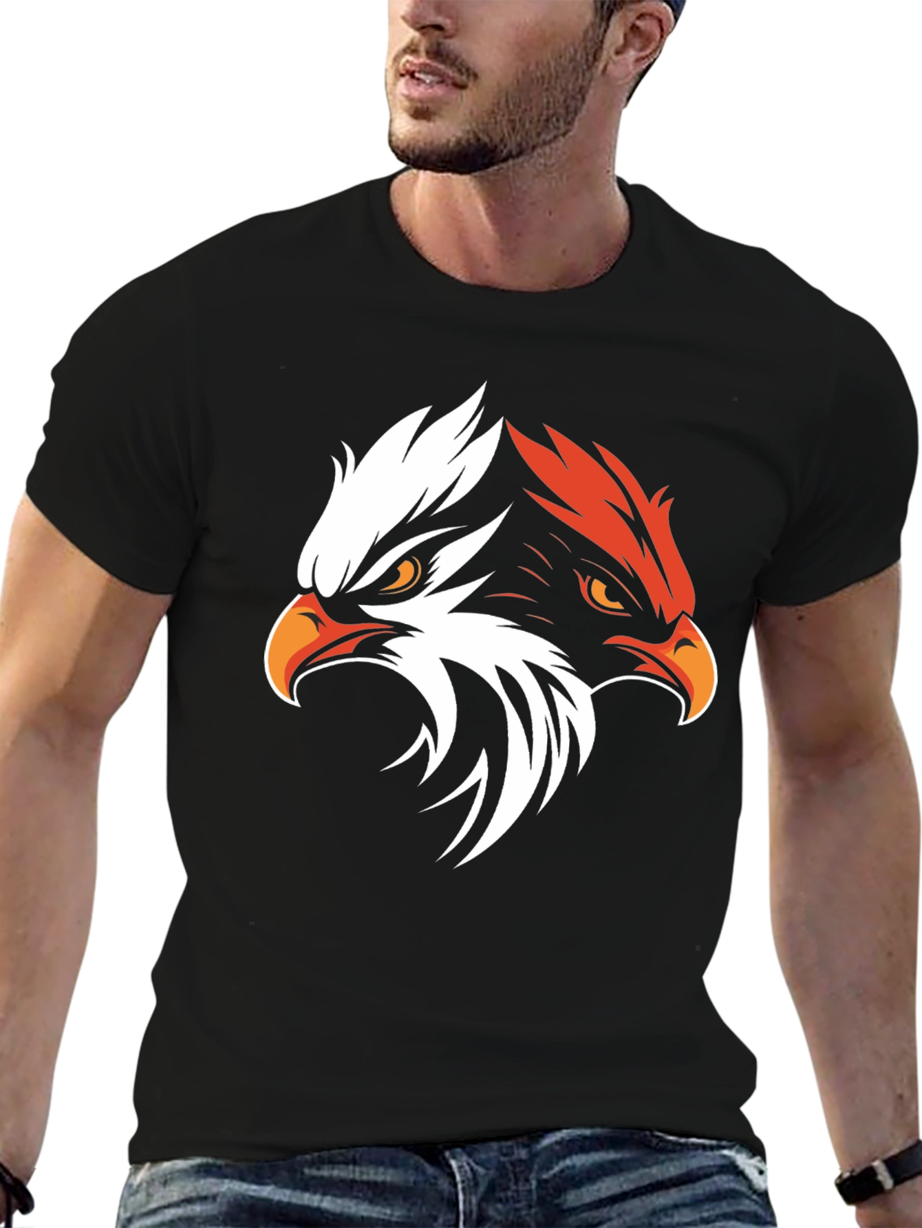 Black Bold Eagle Graphic Tee - Black Cotton Blend view 6