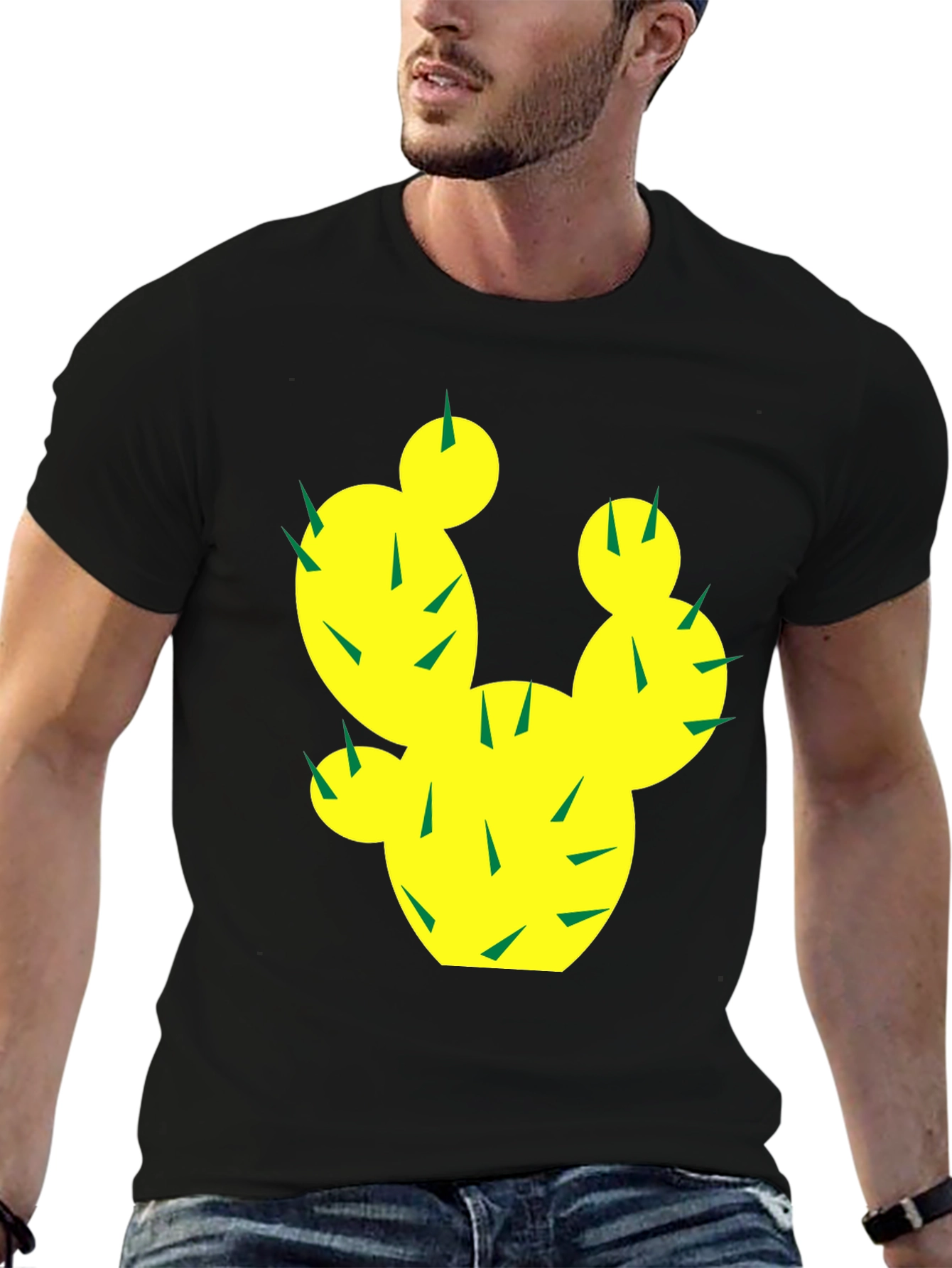 Black Cactus Graphic Tee - Trendy Black Cotton T-Shirt view 6