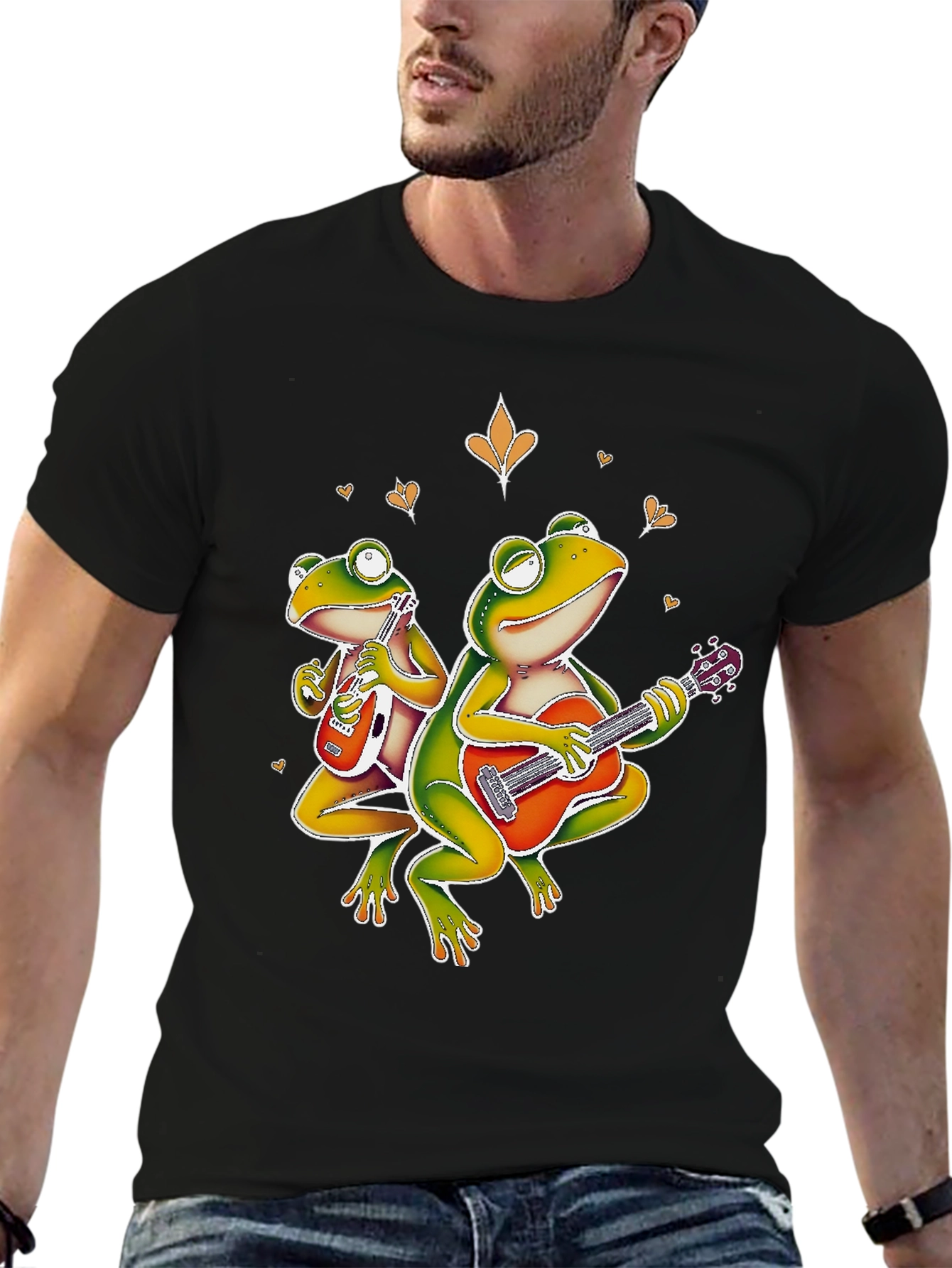 Black Frog Band Graphic Tee - Guitar Playing Amphibians view 6