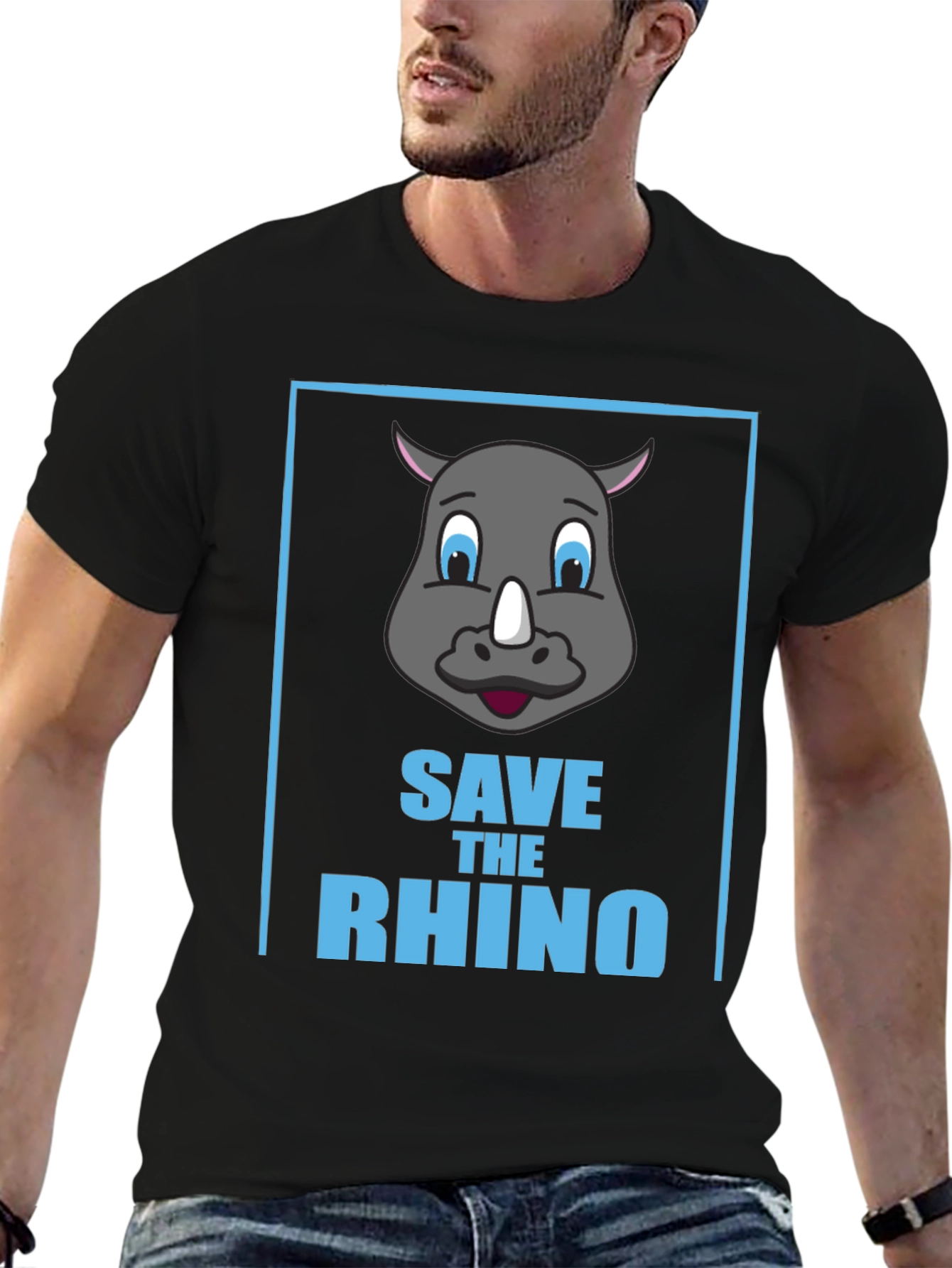 Black Save the Rhino Graphic Tee - Black Cotton T-Shirt view 6