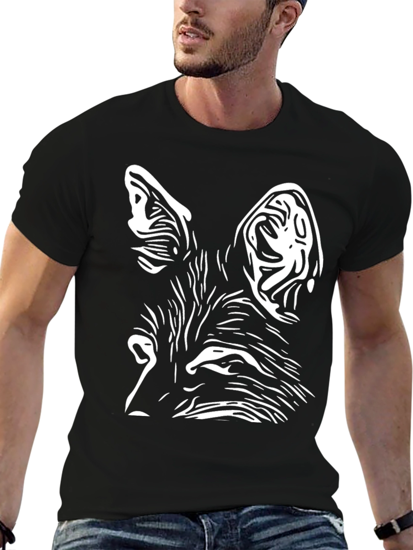 Black Fox Face Graphic T-Shirt - Black Cotton Tee view 6