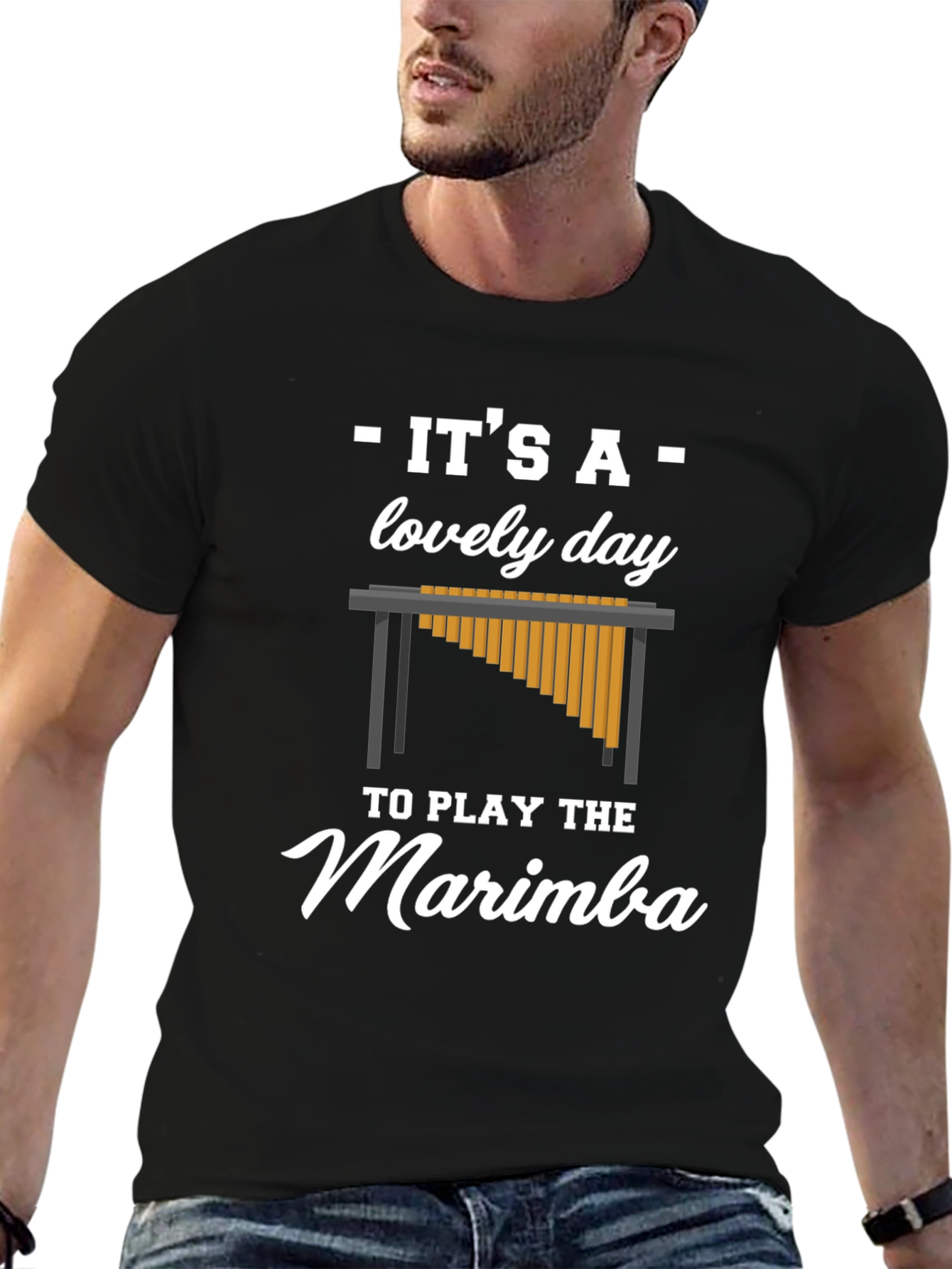 Black It's a Lovely Day to Play the Marimba T-Shirt view 6