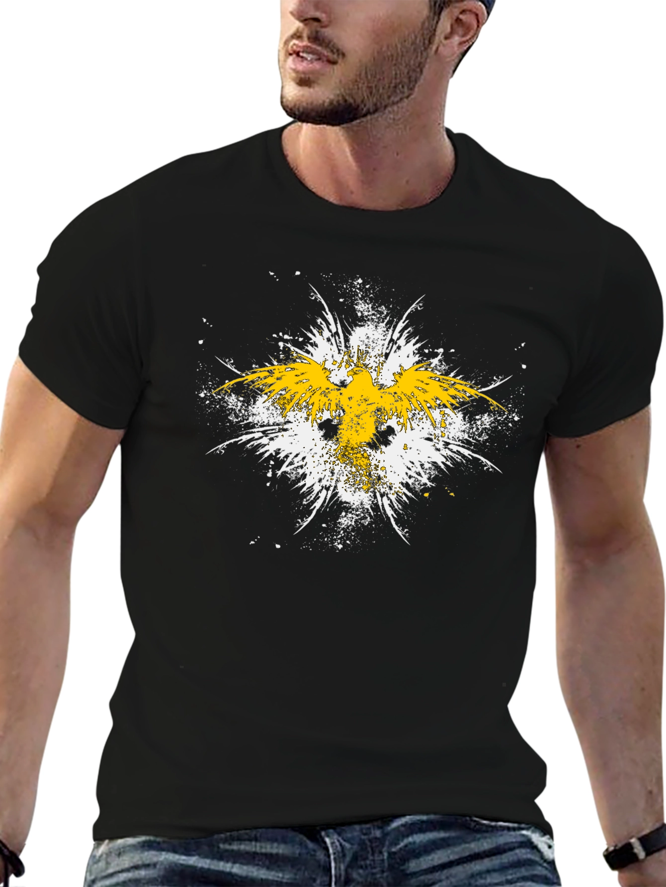 Black Abstract Eagle Graphic Black T-Shirt view 6