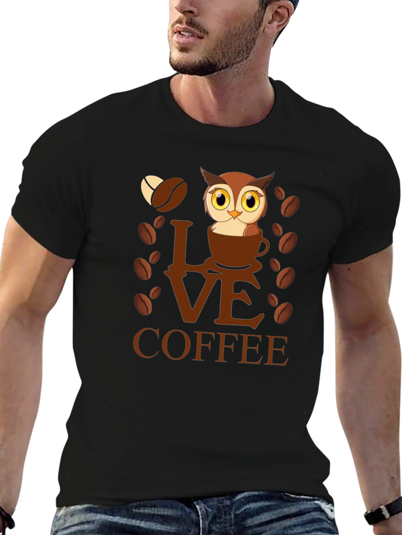 Black Owl Love Coffee Graphic T-Shirt view 6