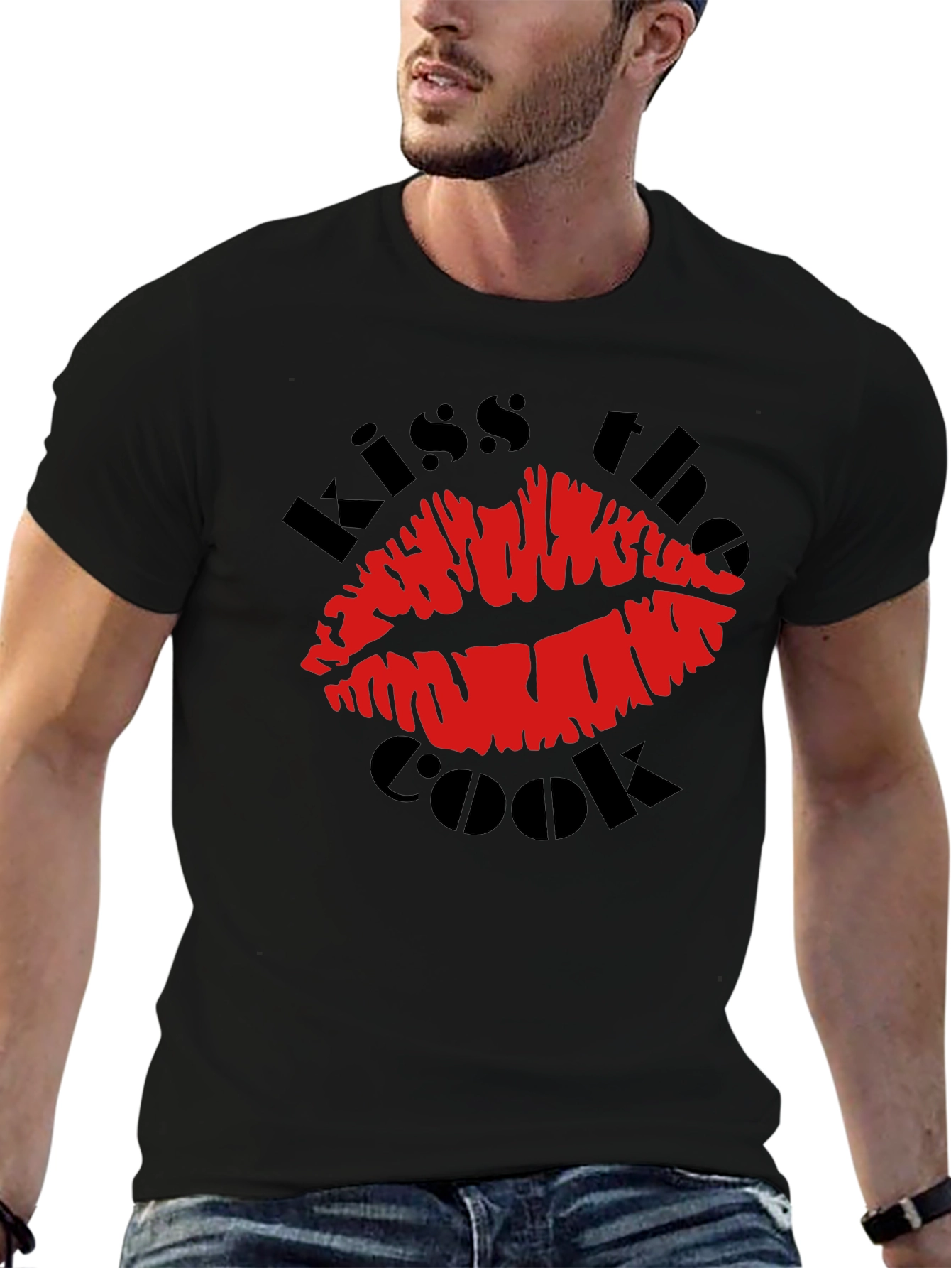 Black Kiss the Cook Graphic T-Shirt - Novelty Design view 6