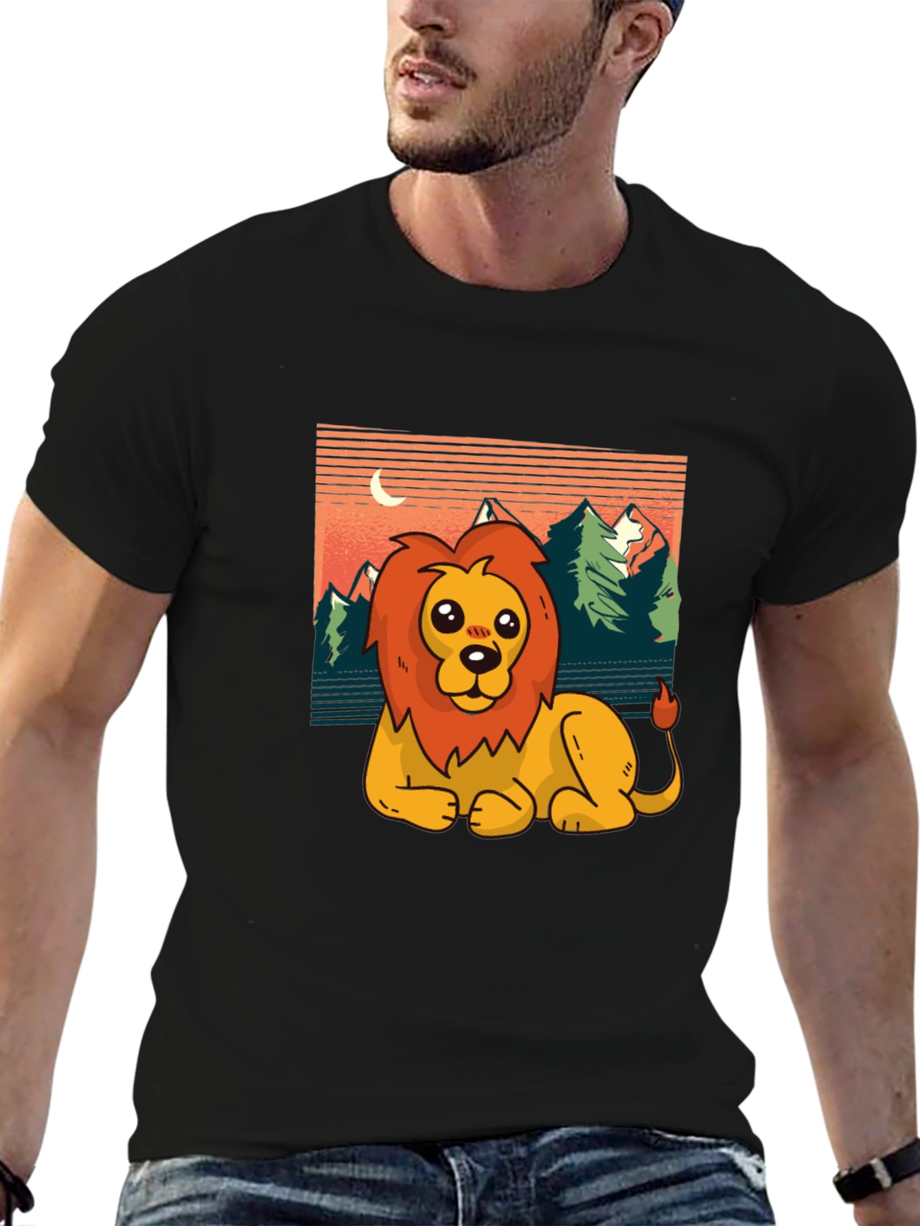 Black Cute Lion Graphic Tee - Men's Black T-Shirt view 6