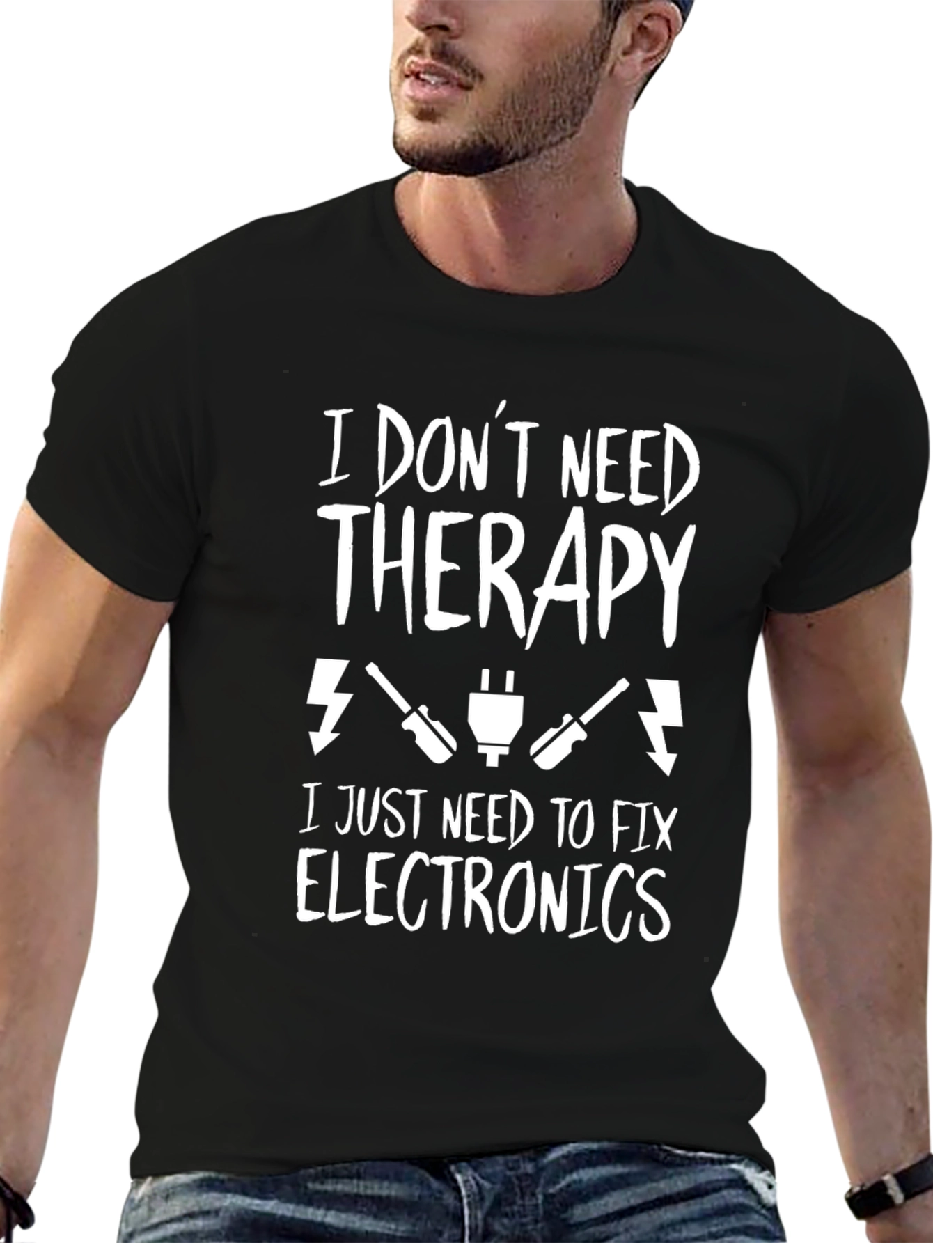 Black I Don't Need Therapy Fix Electronics T-Shirt view 6