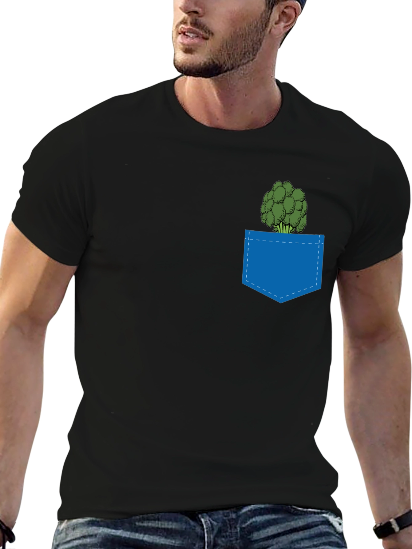 Black Broccoli Pocket T-Shirt - Quirky Graphic Tee view 6