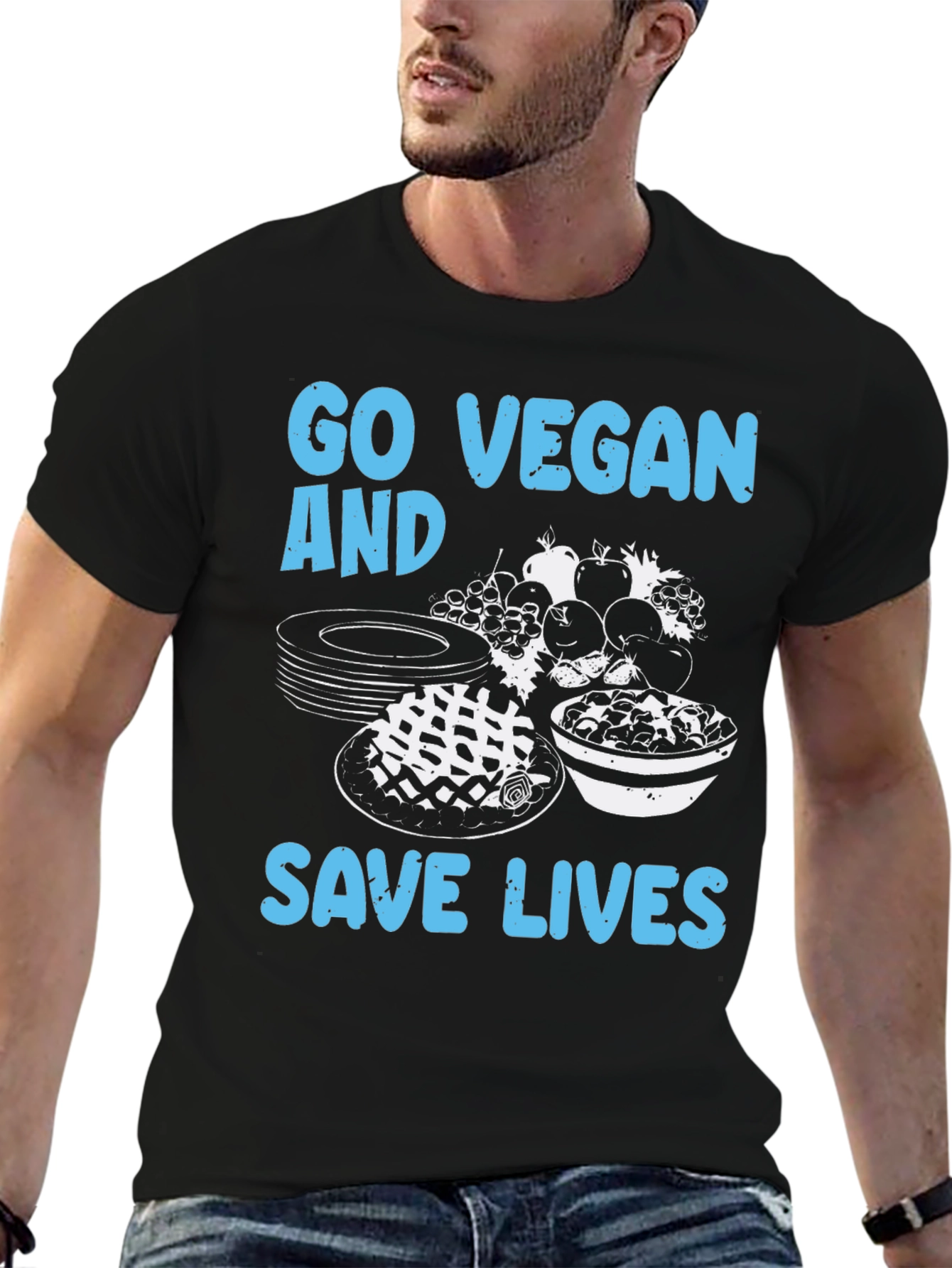 Black Go Vegan Save Lives T-Shirt view 6