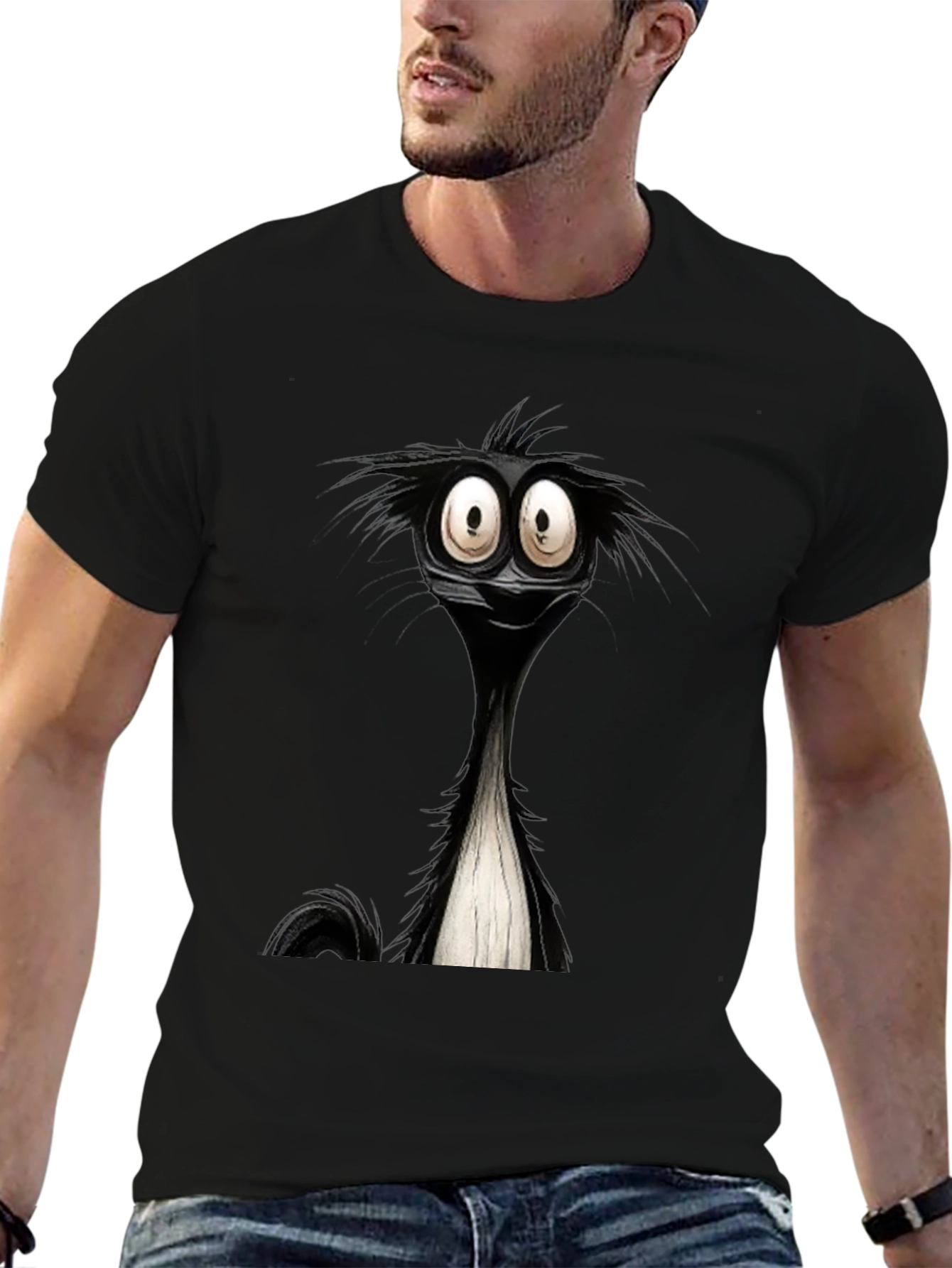 Black Cartoon Skunk Graphic Black T-Shirt view 6