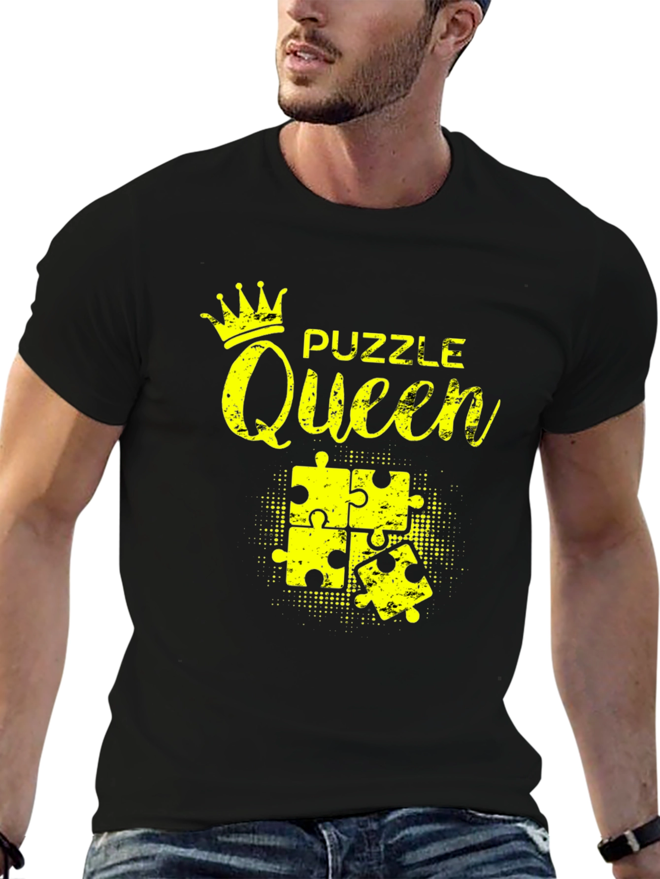 Black Puzzle Queen Black T-Shirt - Jigsaw Lover Tee view 6