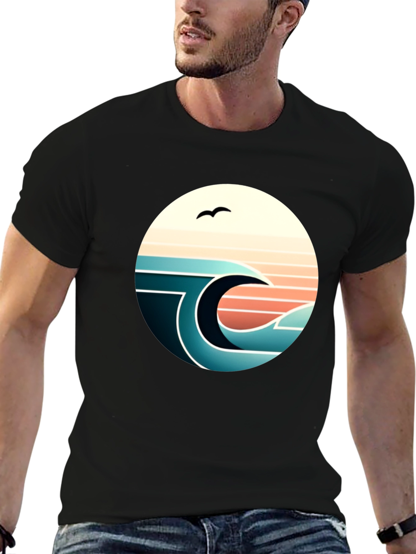 Black Retro Wave Graphic Tee - Black view 6