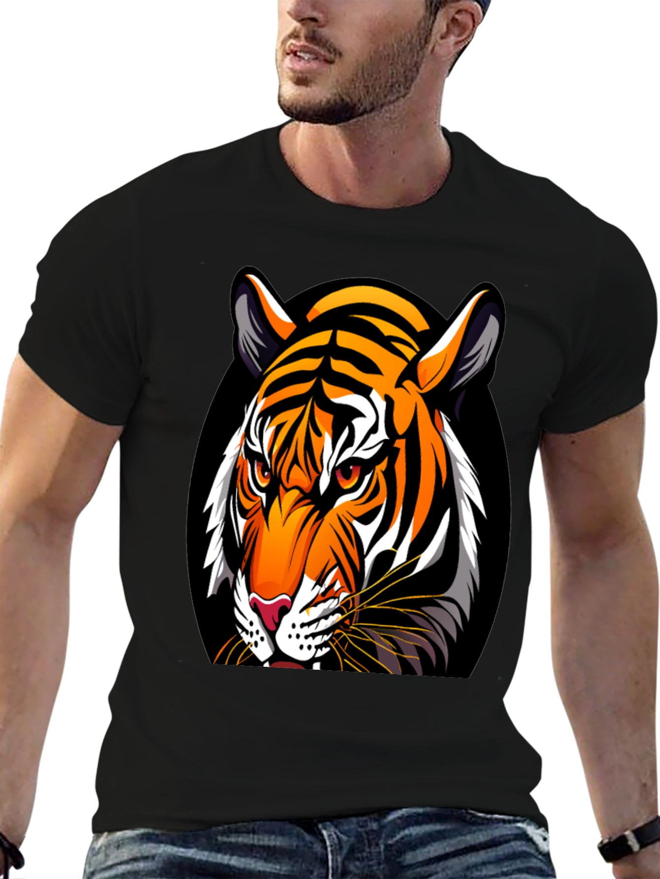 Black Bold Tiger Graphic Tee - Premium Black Cotton view 6