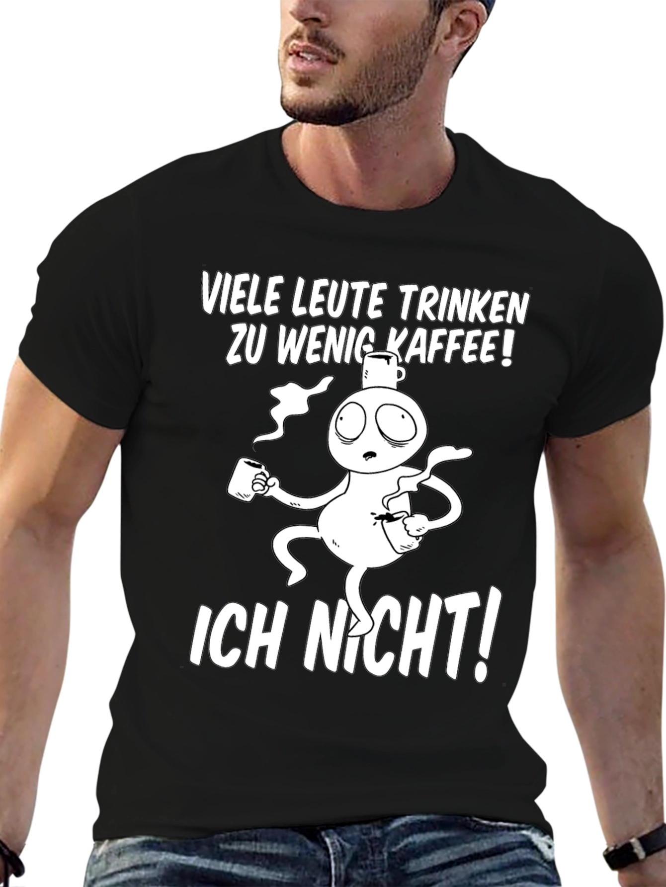 Black Funny Coffee T-Shirt - "Viele Leute Trinken Zu Wenig Kaffee!" view 6